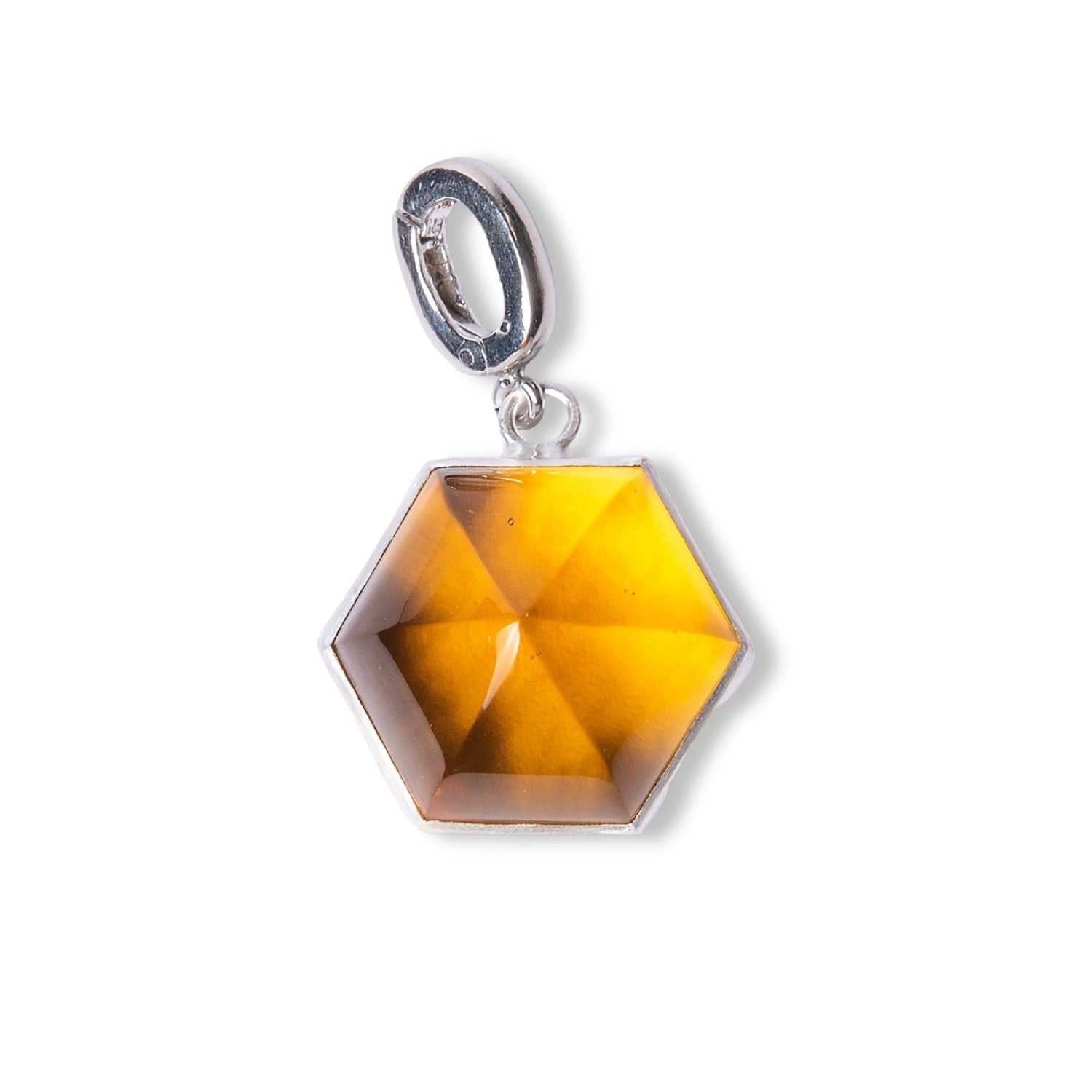 Citrine Dome Silver Charm Clip-On Pendant