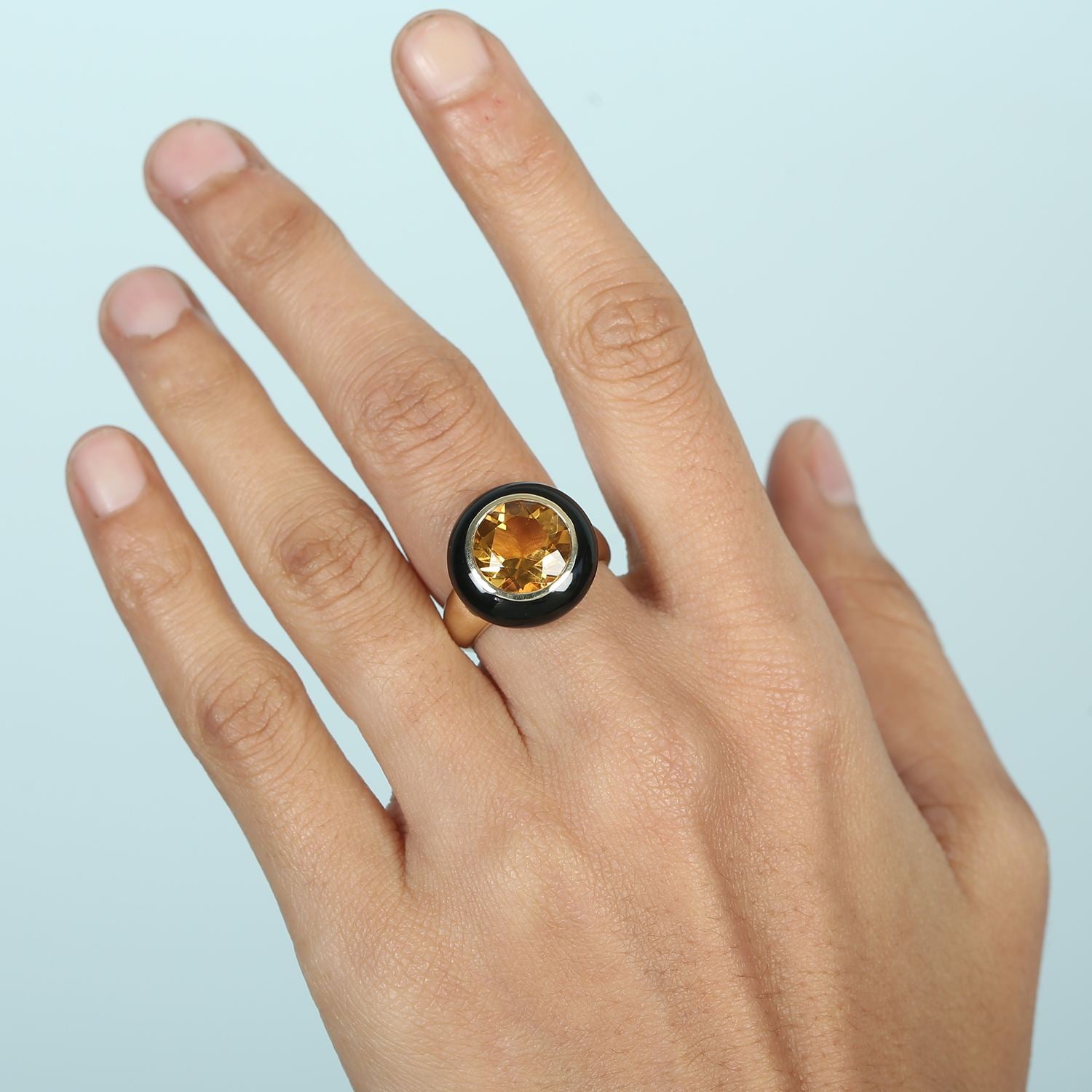 Citrine Gemstone Enamel Cocktail Ring In Yellow Gold