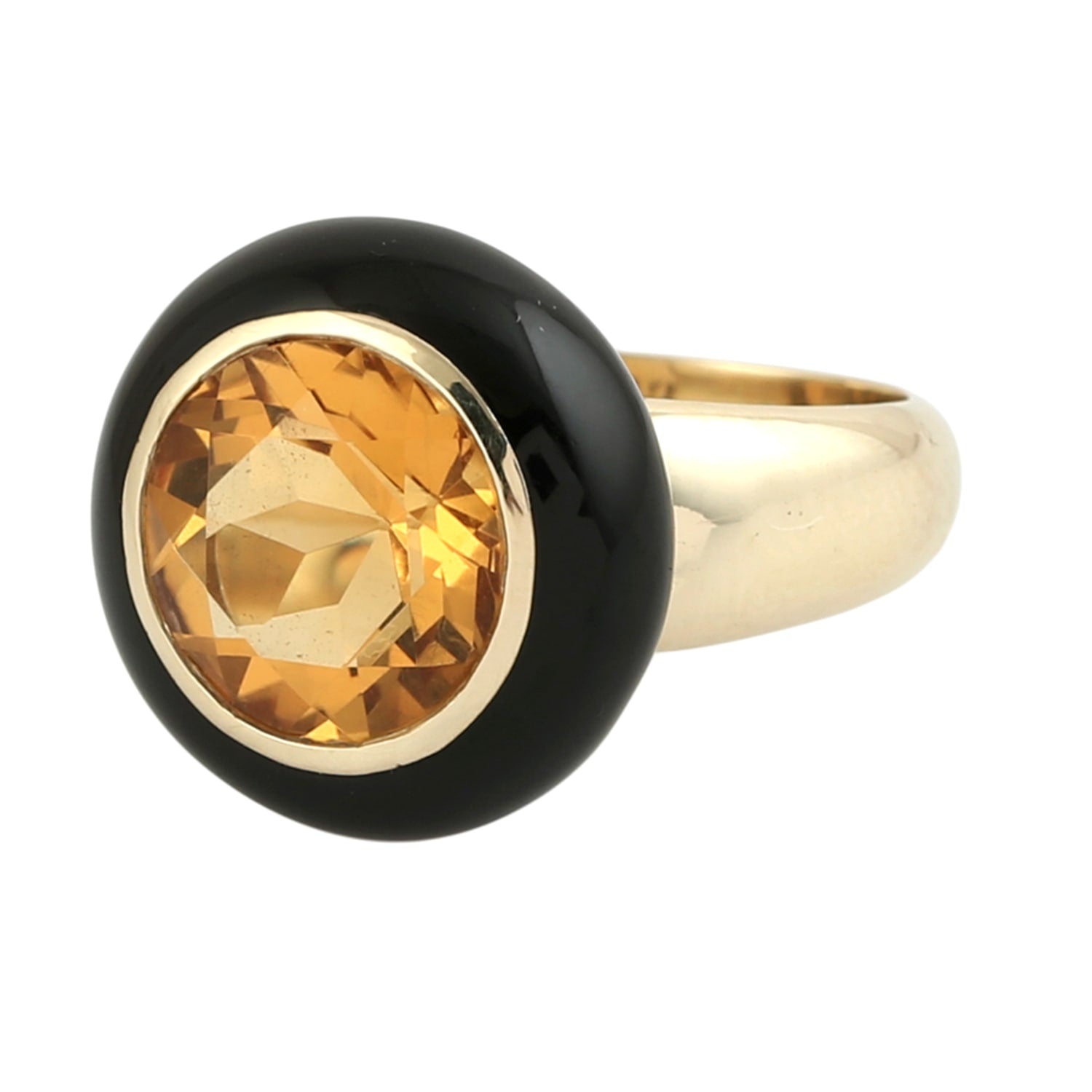 Citrine Gemstone Enamel Cocktail Ring In Yellow Gold