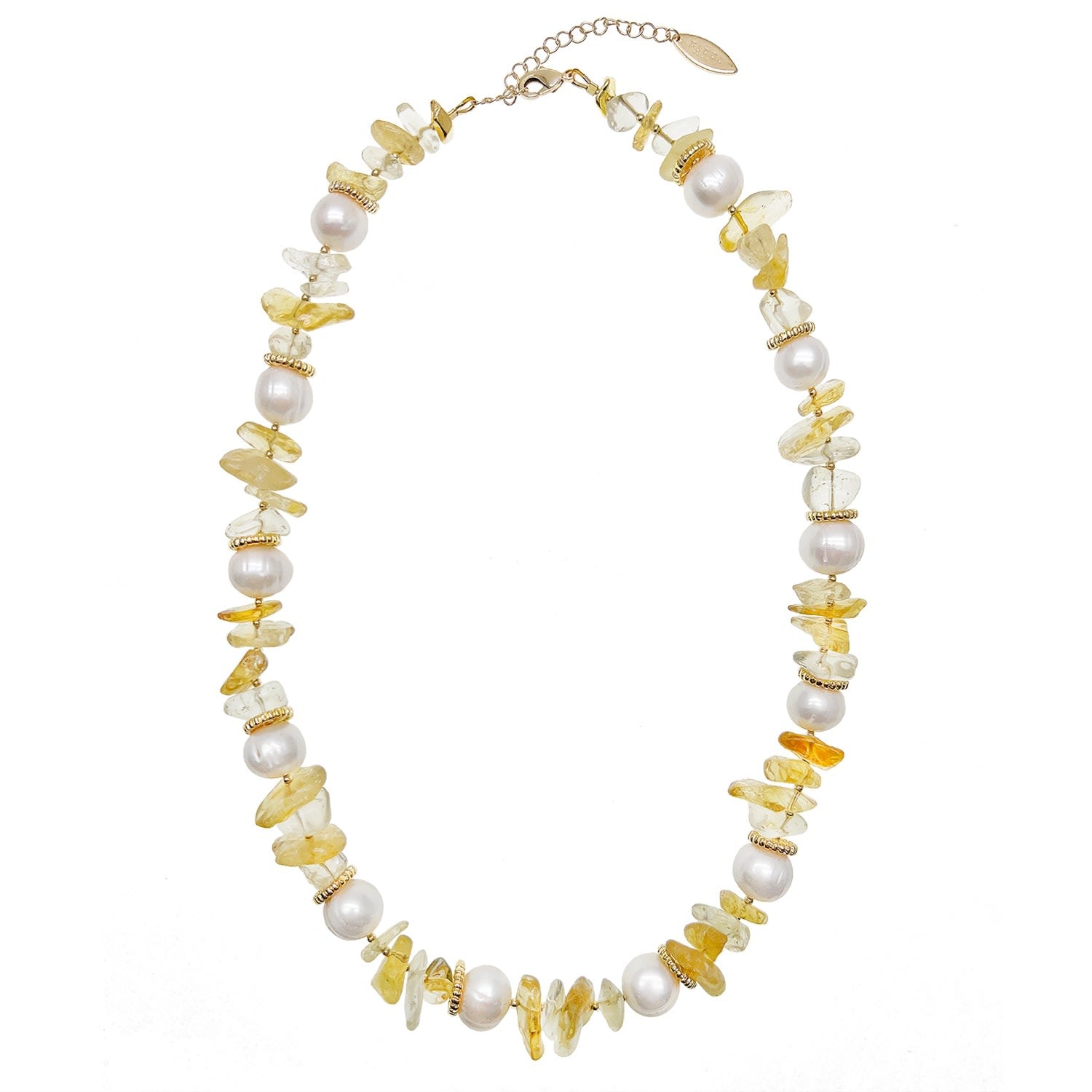 Citrine Stones & Freshwater Pearls Short Necklace