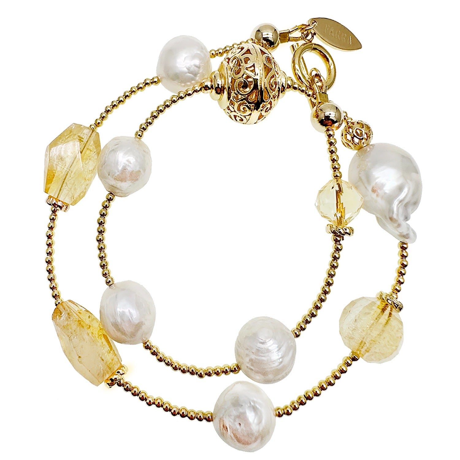 Citrine With Freshwater Pearls Double Wrapped Bracelet