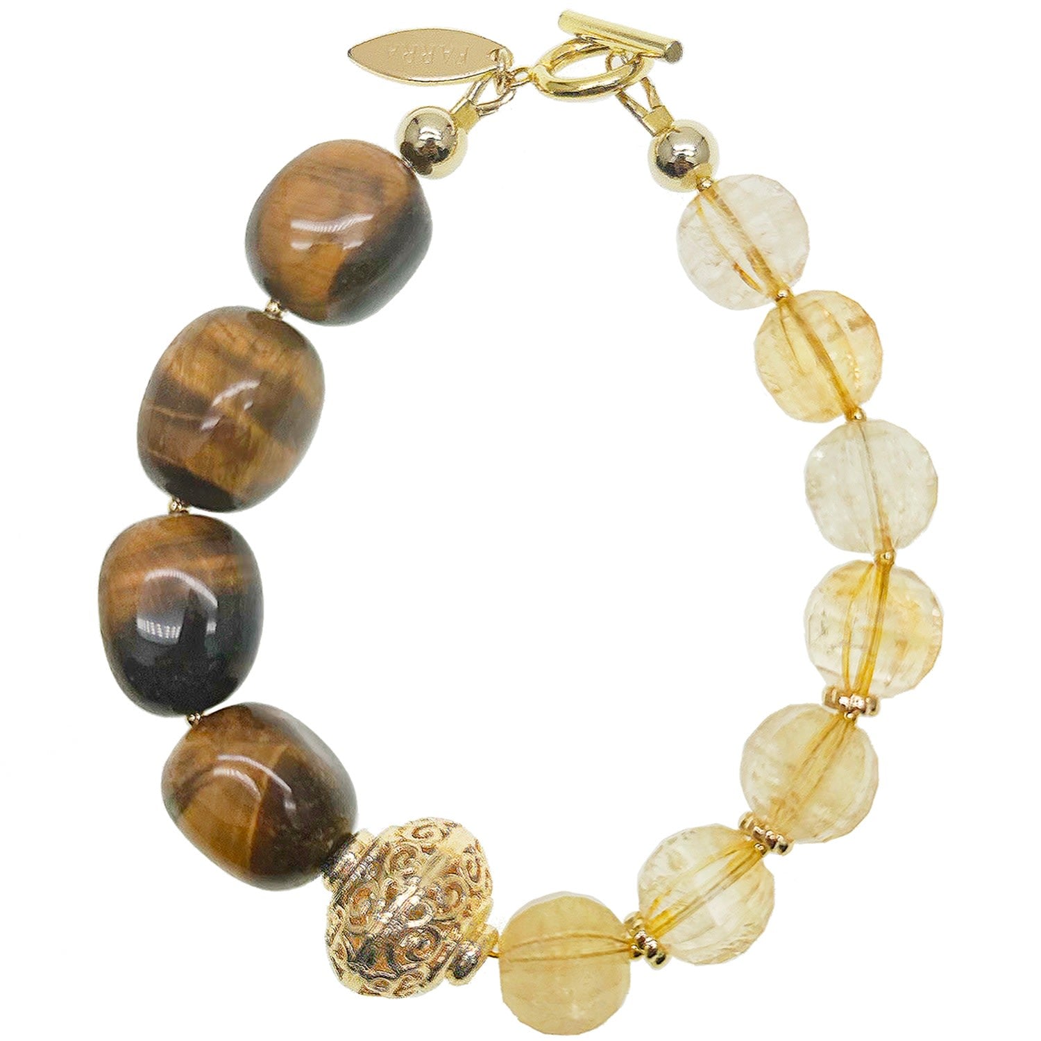 Citrine With Tiger Eye Stones Chunky Bracelet