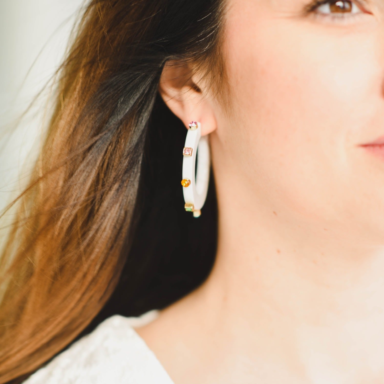 City Girl Small Jewel Hoop - White Multicolor