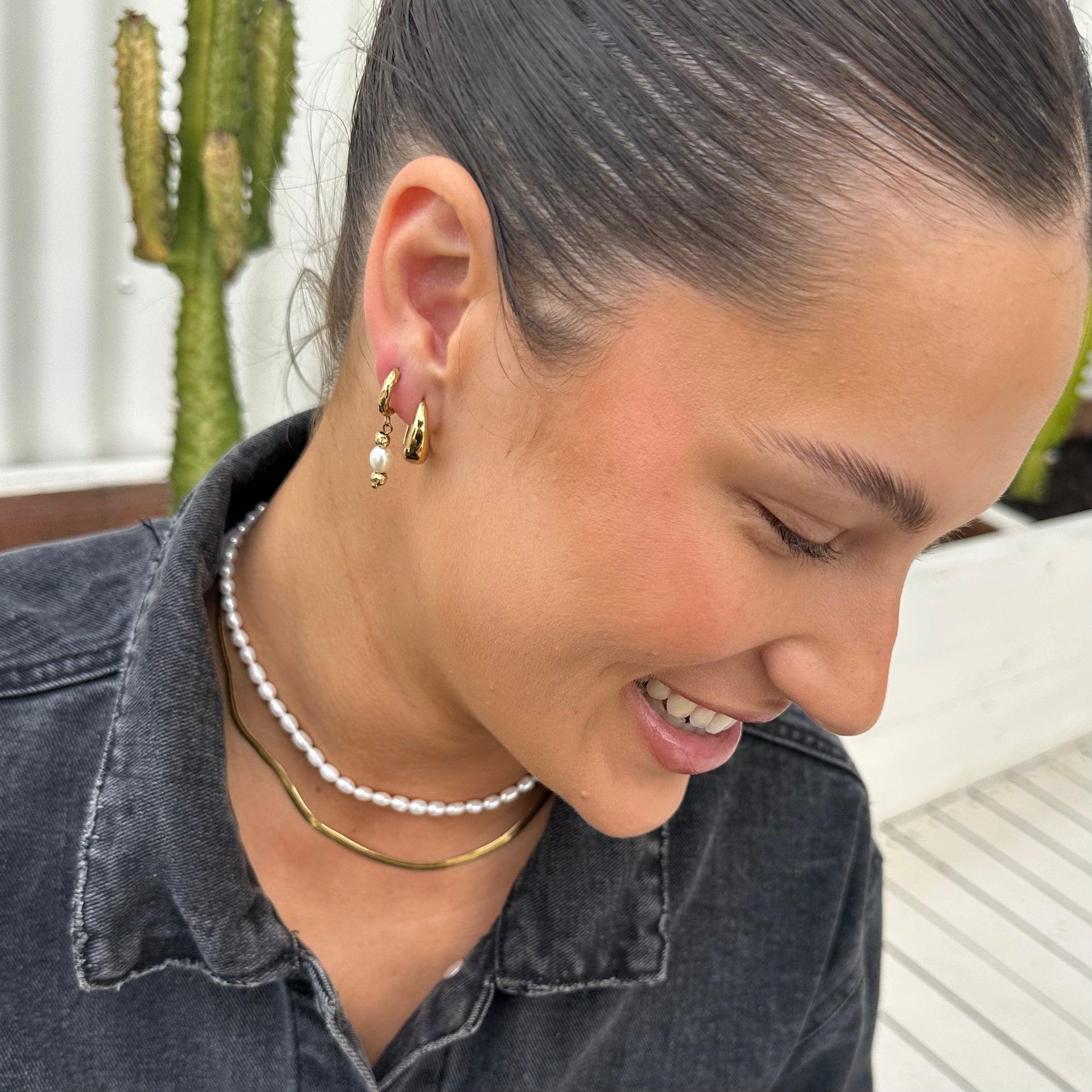 Midnight Run Pearl Huggie Hoop Earrings