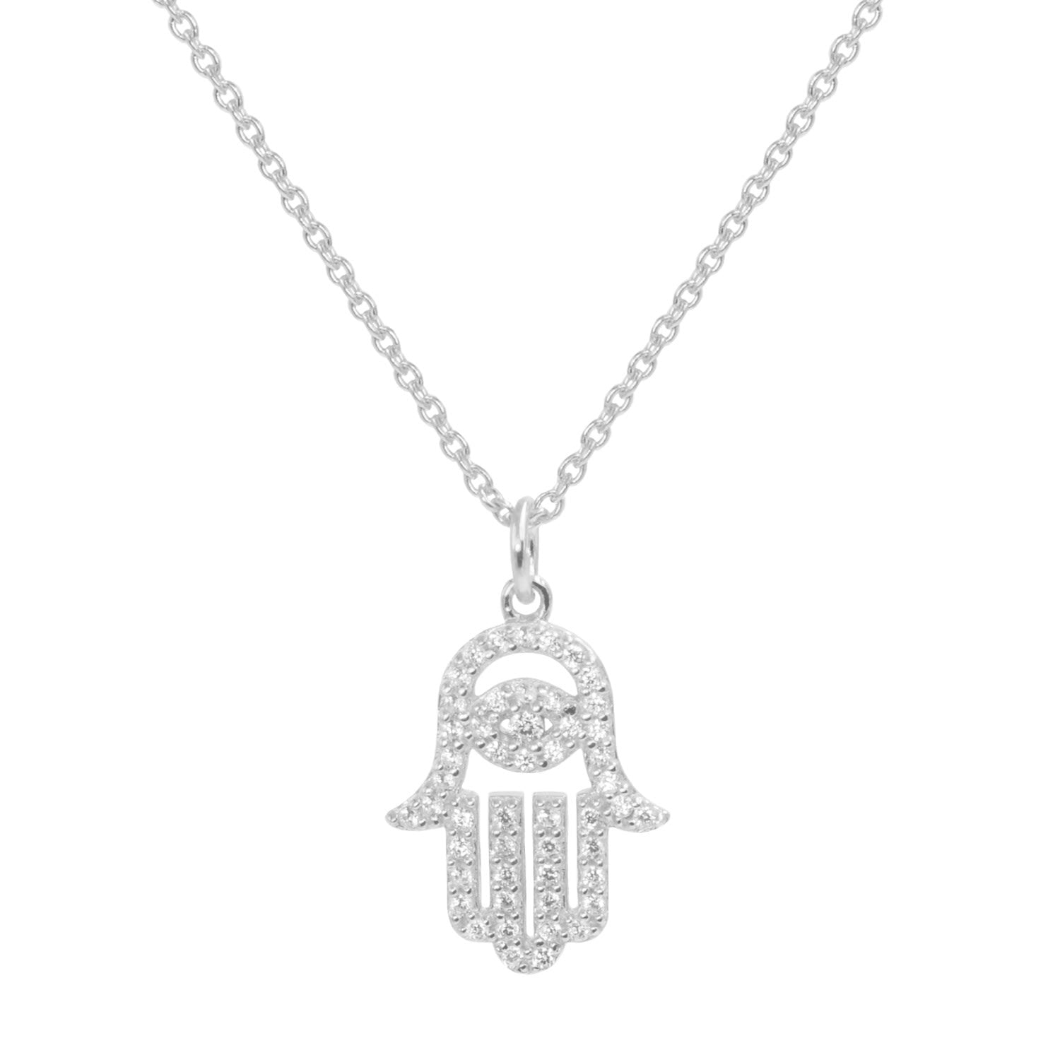 Hamsa Crystal Necklace Silver