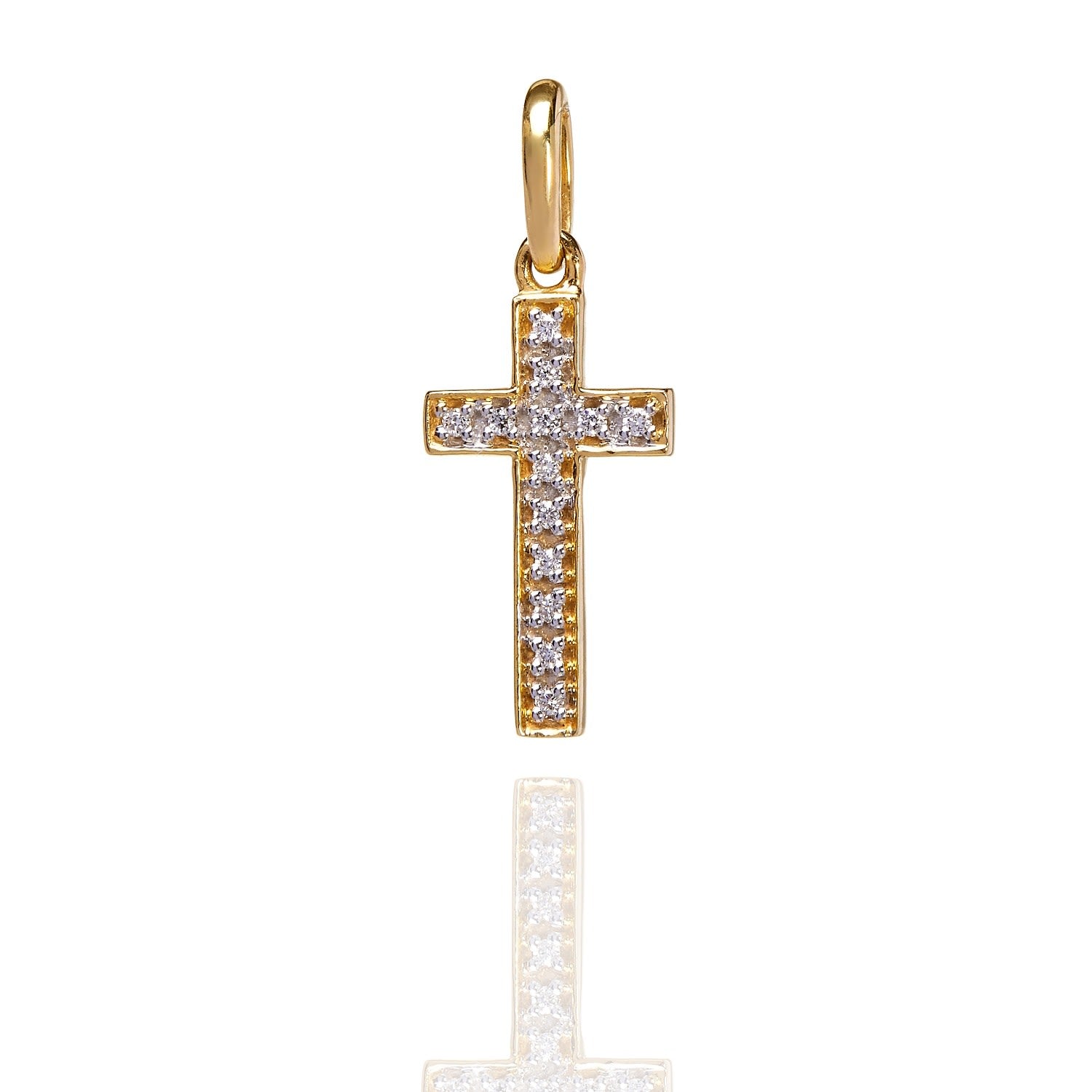 Diamond Studded My Cross Pendant Yellow Gold