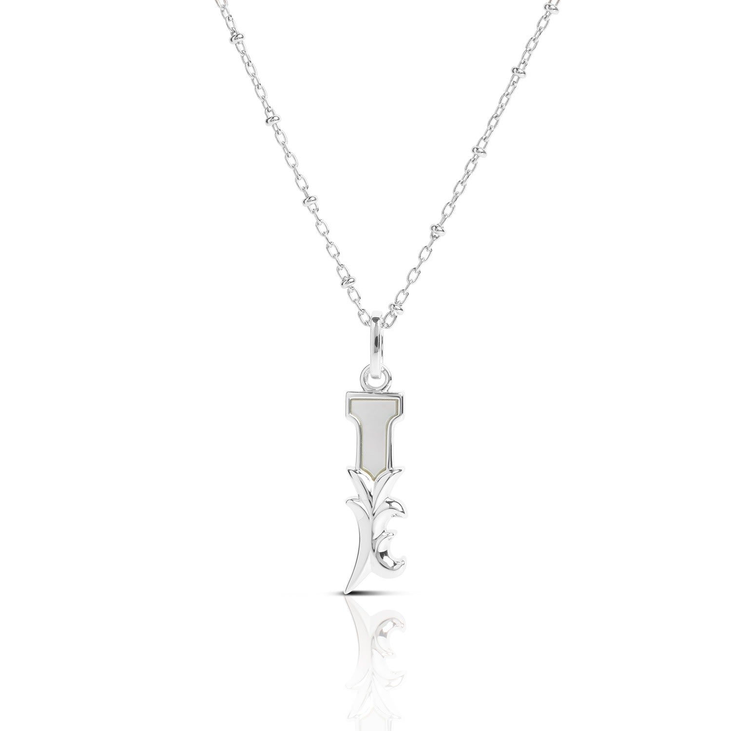 Solid Silver I Initial Necklace With Mother Of Pearl