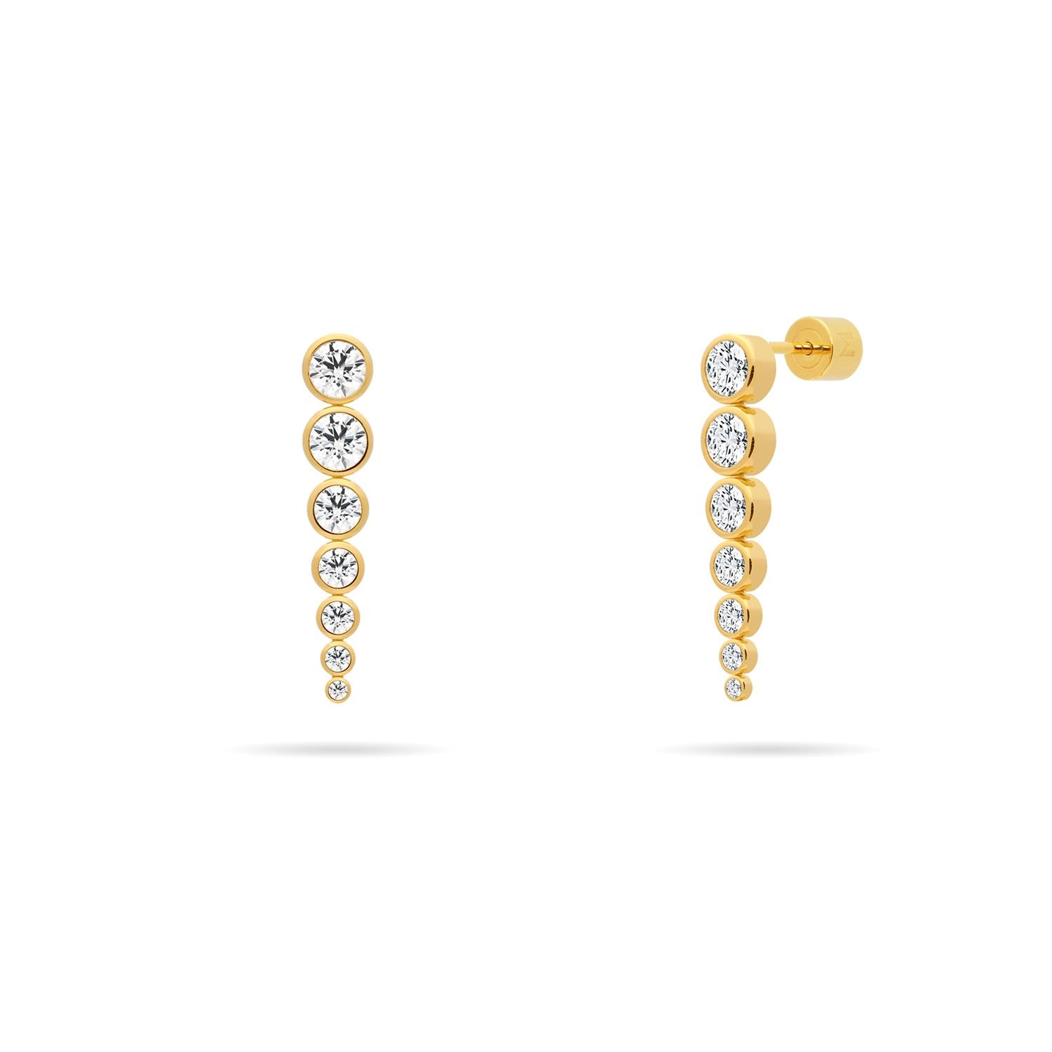 Graduated Bezel Set Cz Chain Dangle Earrings - Gold