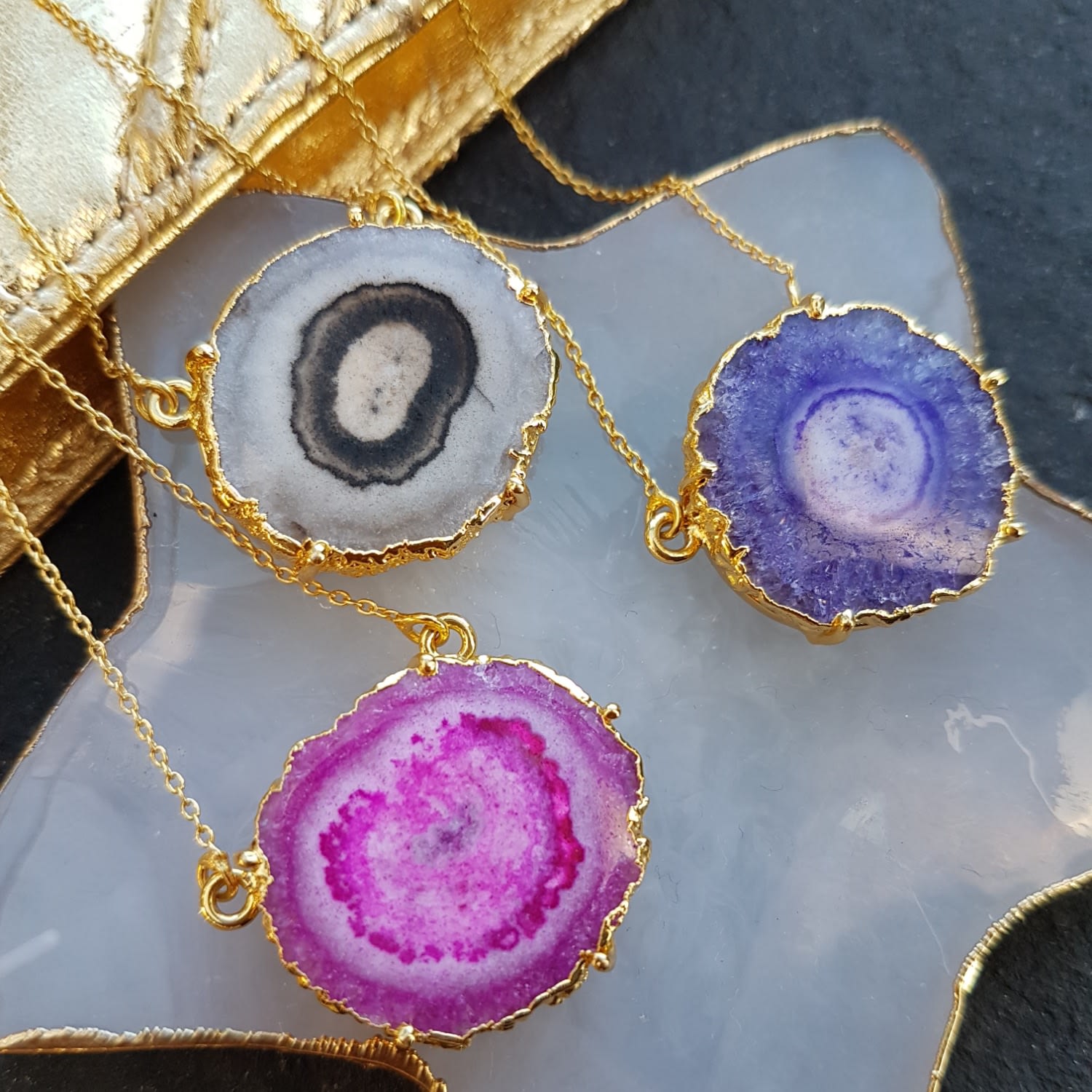 Solar Power Gold Vermeil Necklace In Black & Grey