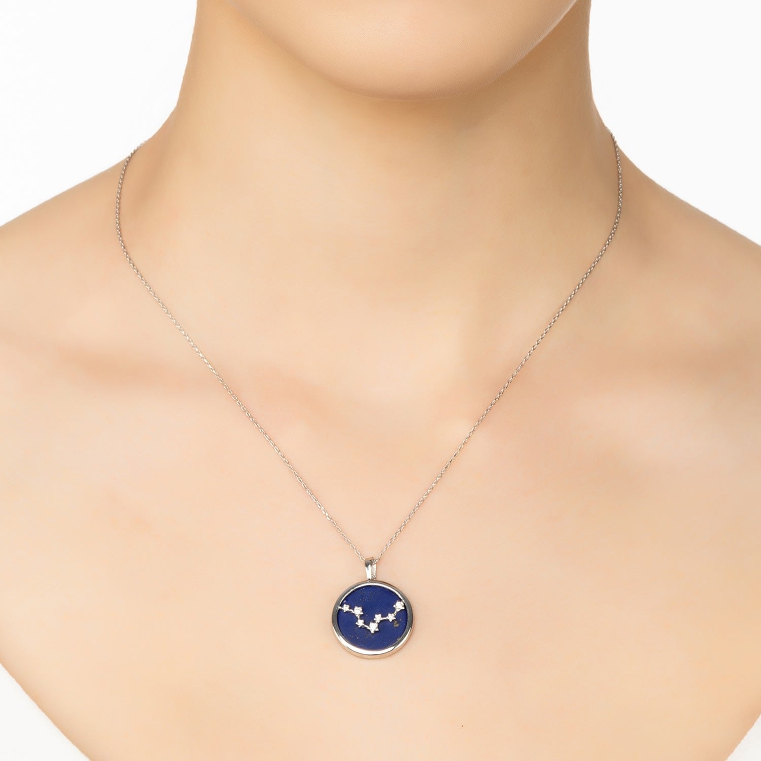 Zodiac Lapis Lazuli Gemstone Star Constellation Pendant Necklace Silver Pisces