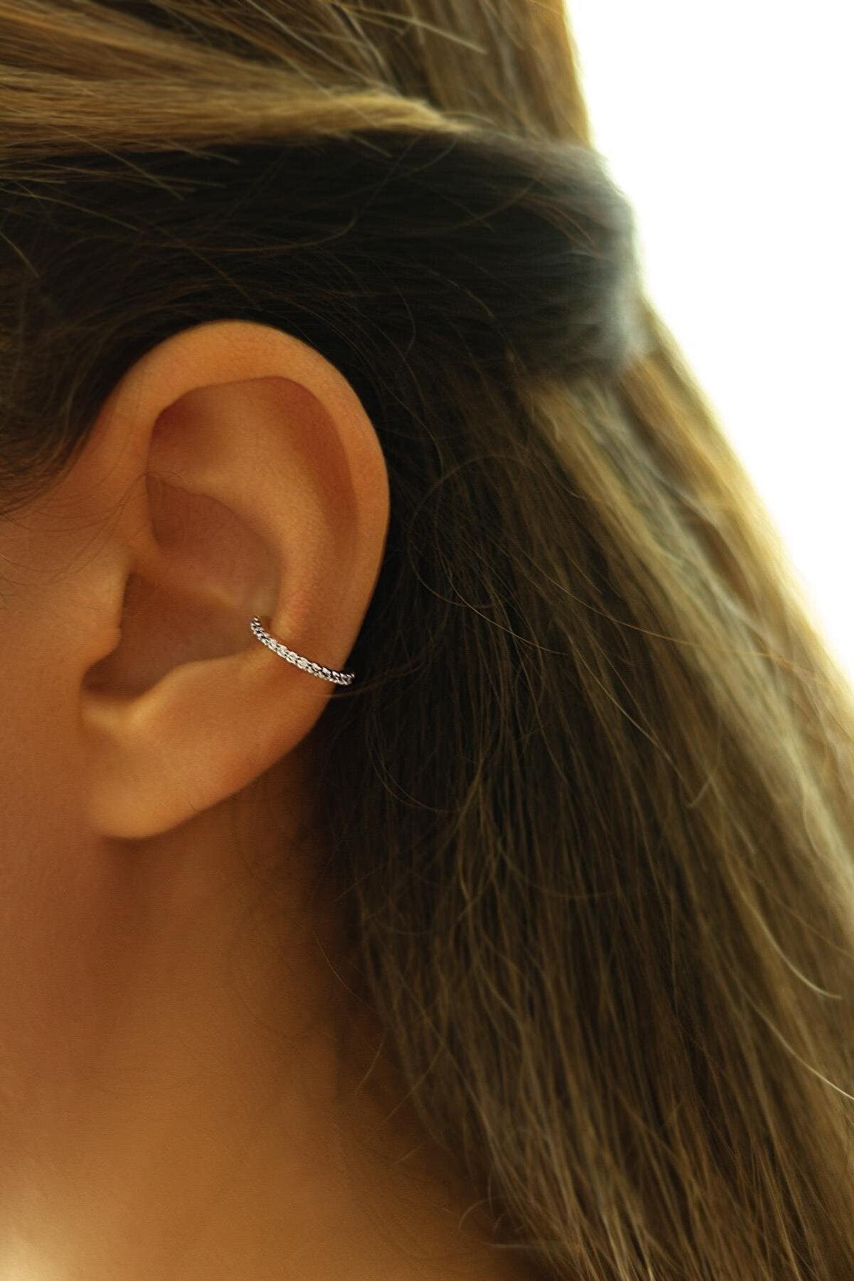 Cubic Zirconia Sterling Silver Ear Cuff No Piercing - Silver