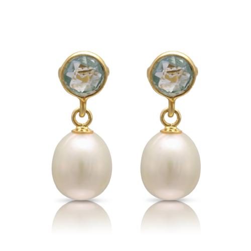Clara Blue Topaz & Cultured Freshwater Pearls Drop Earrings