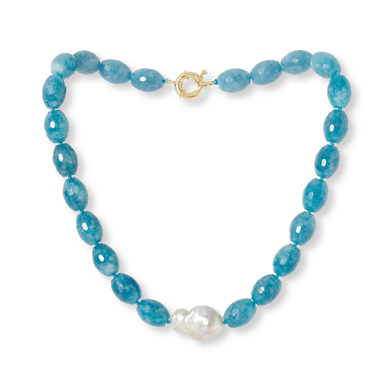 Clara Chunky Faceted Aquamarine Necklace With Central Cultured Freshwater Pearl