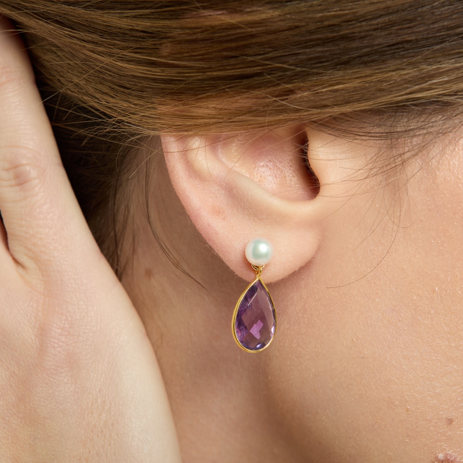 Clara Cultured Freshwater Pearl & Amethyst Drop Earrings