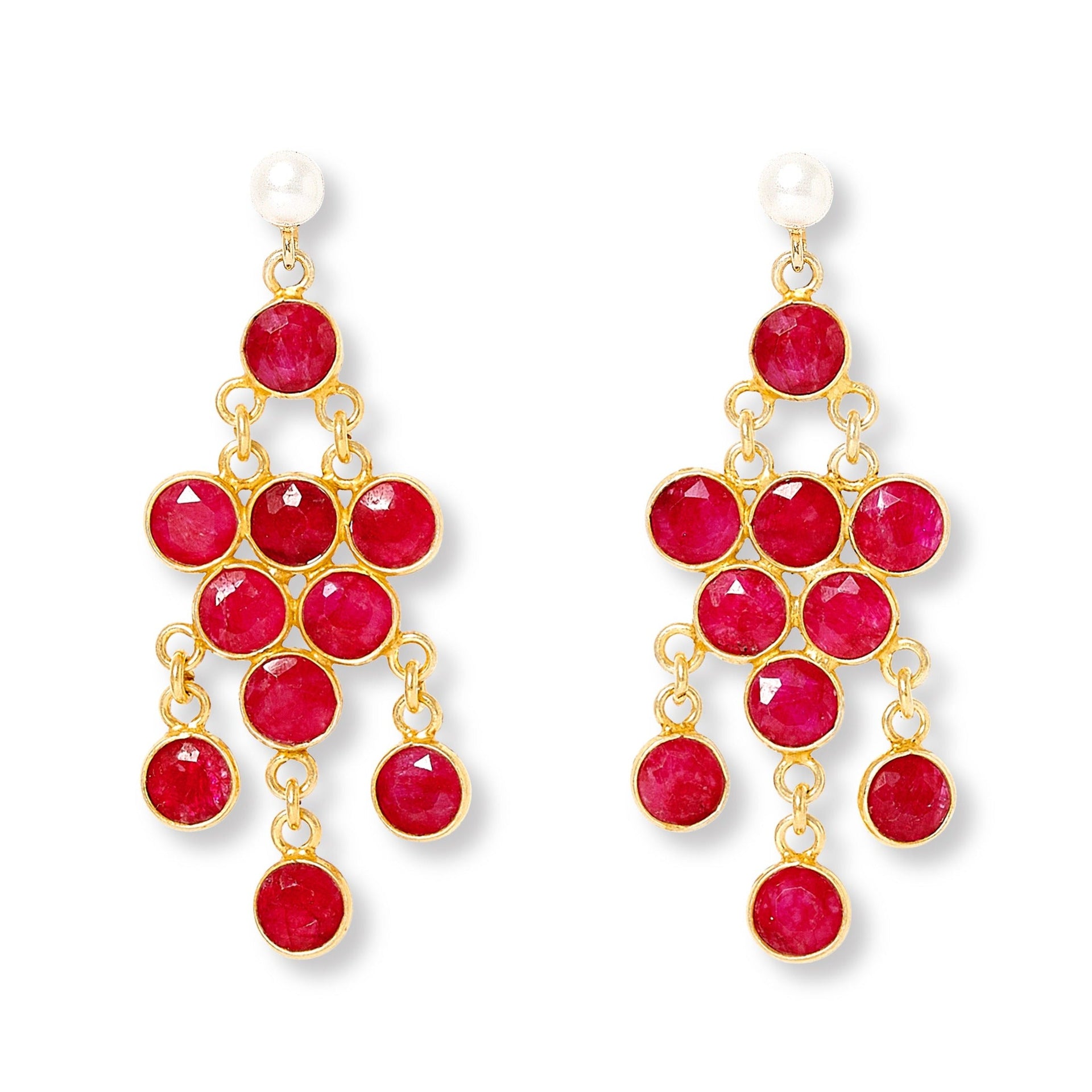 Clara Cultured Freshwater Pearl Earrings & Ruby Chandelier Earrings