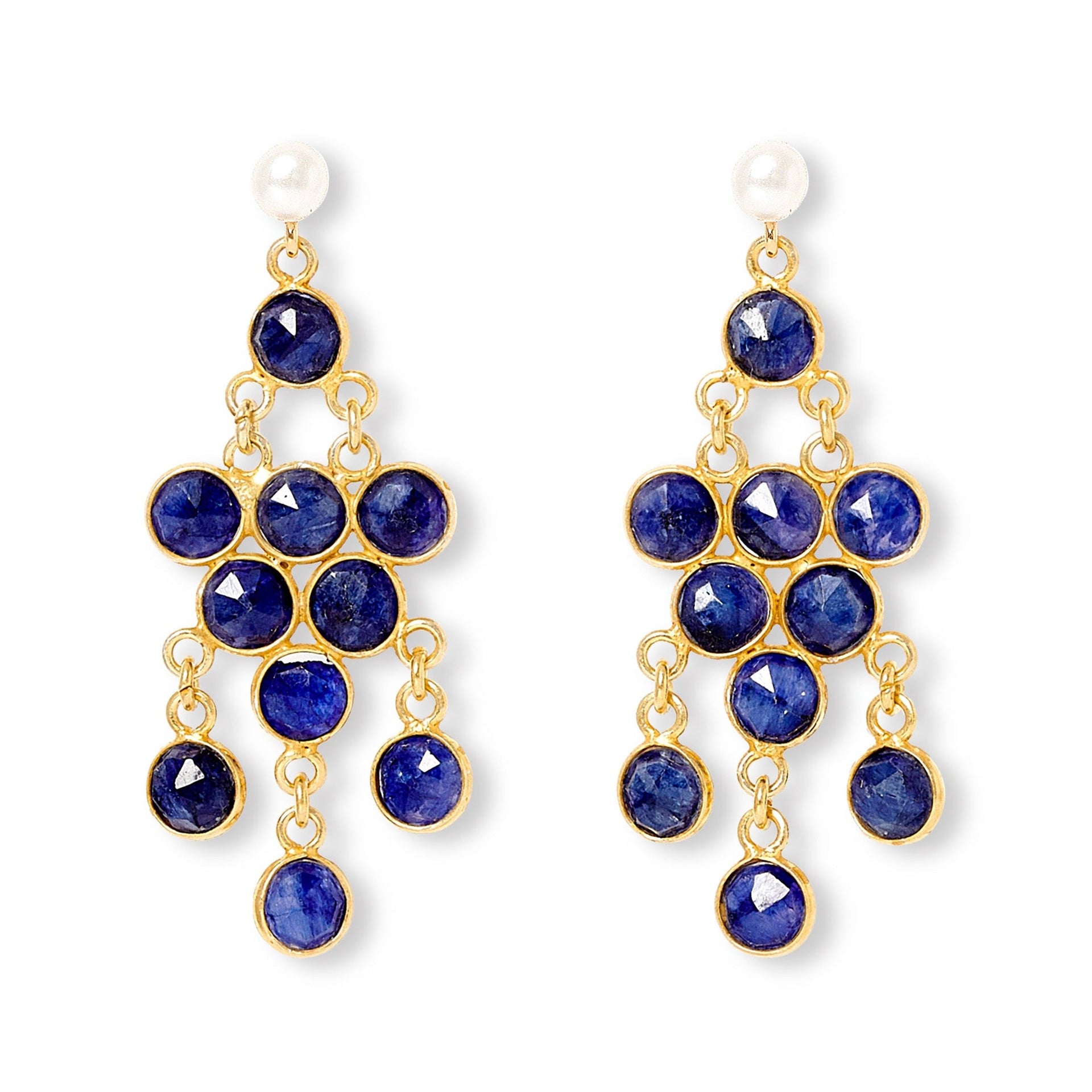Clara Cultured Freshwater Pearl Earrings & Sapphire Chandelier Earrings