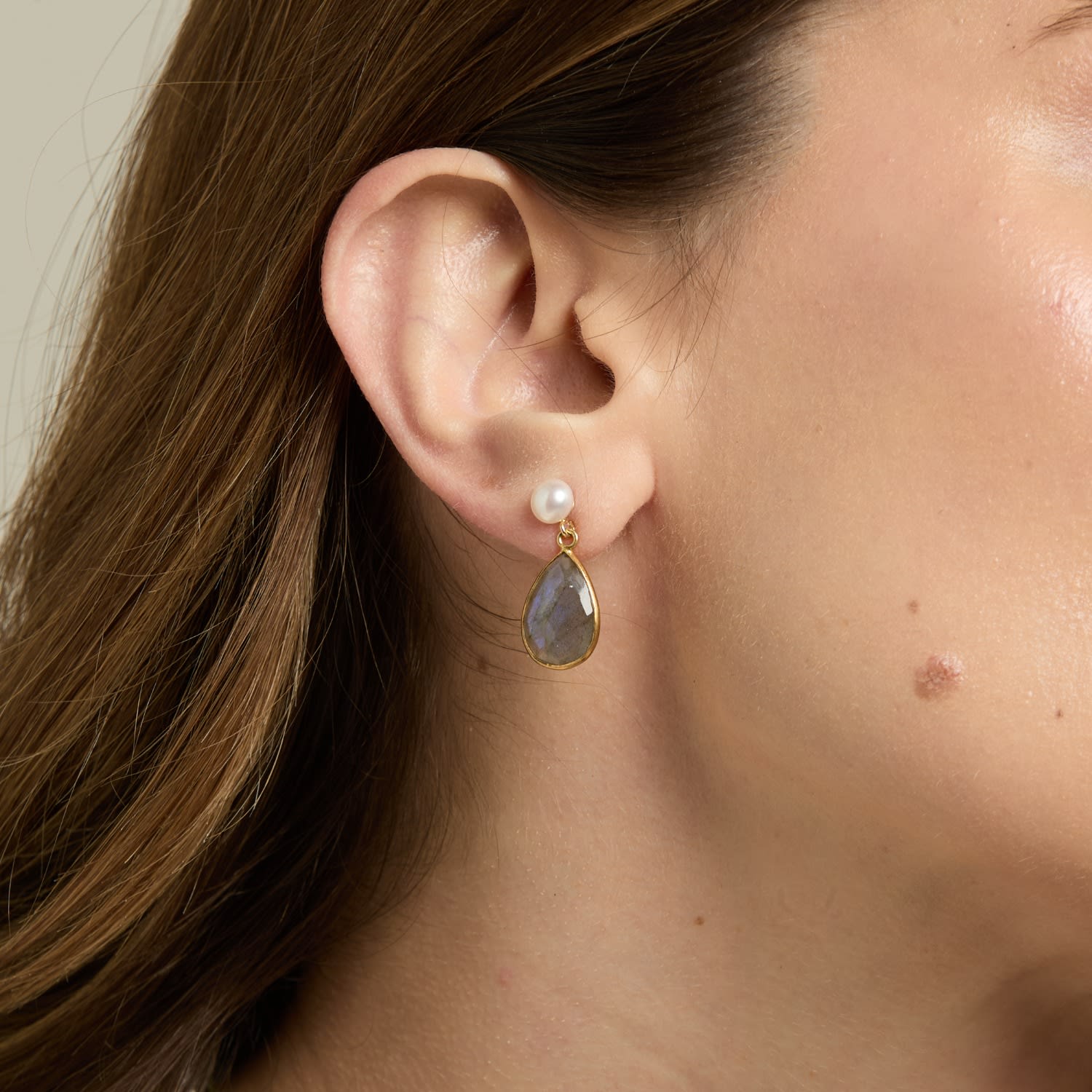 Clara Cultured Freshwater Pearl & Labradorite Drop Earrings