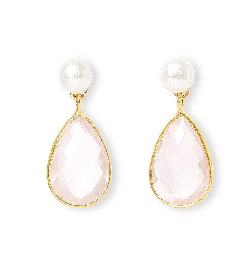Clara Cultured Freshwater Pearl & Rose Quartz Drop Earrings
