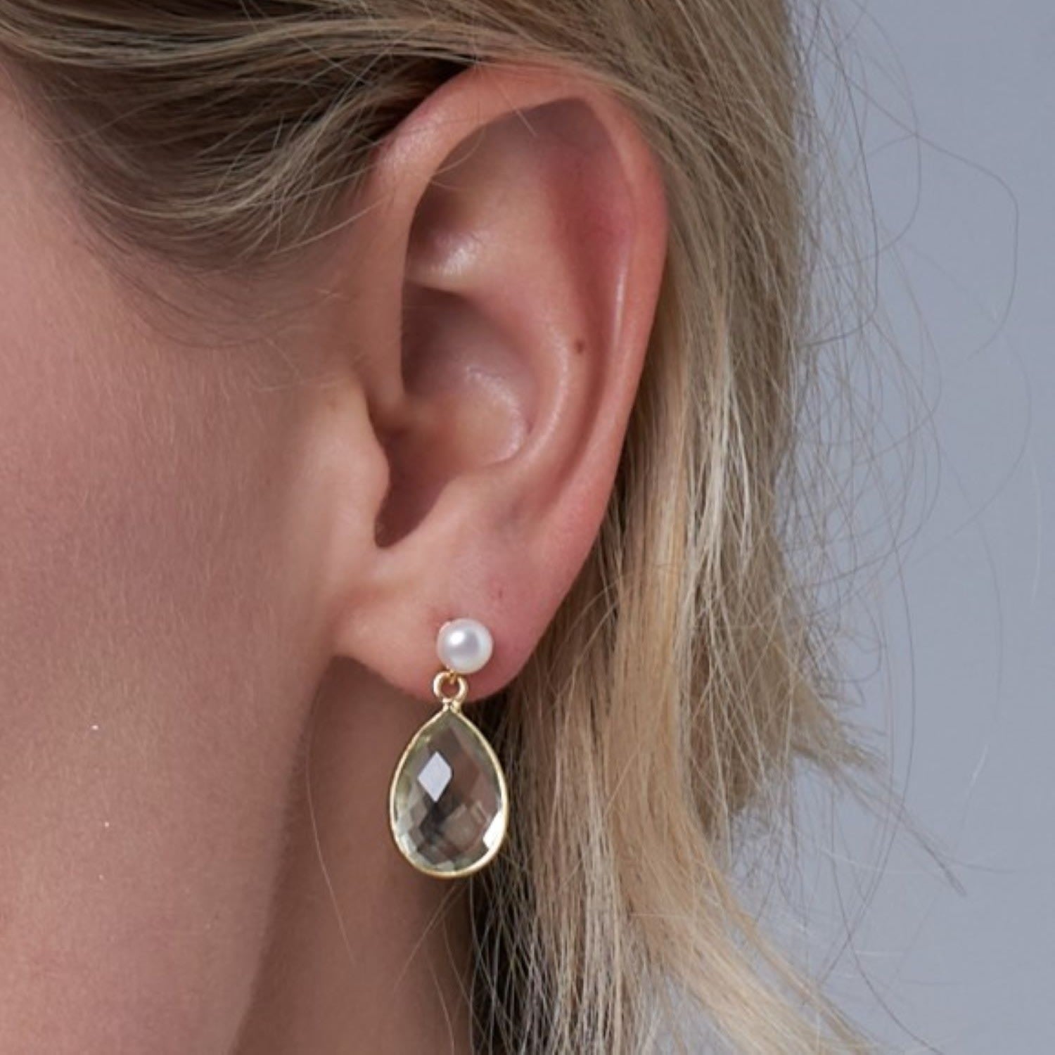 Clara Cultured Freshwater Pearls & Green Amethyst Drop Earrings