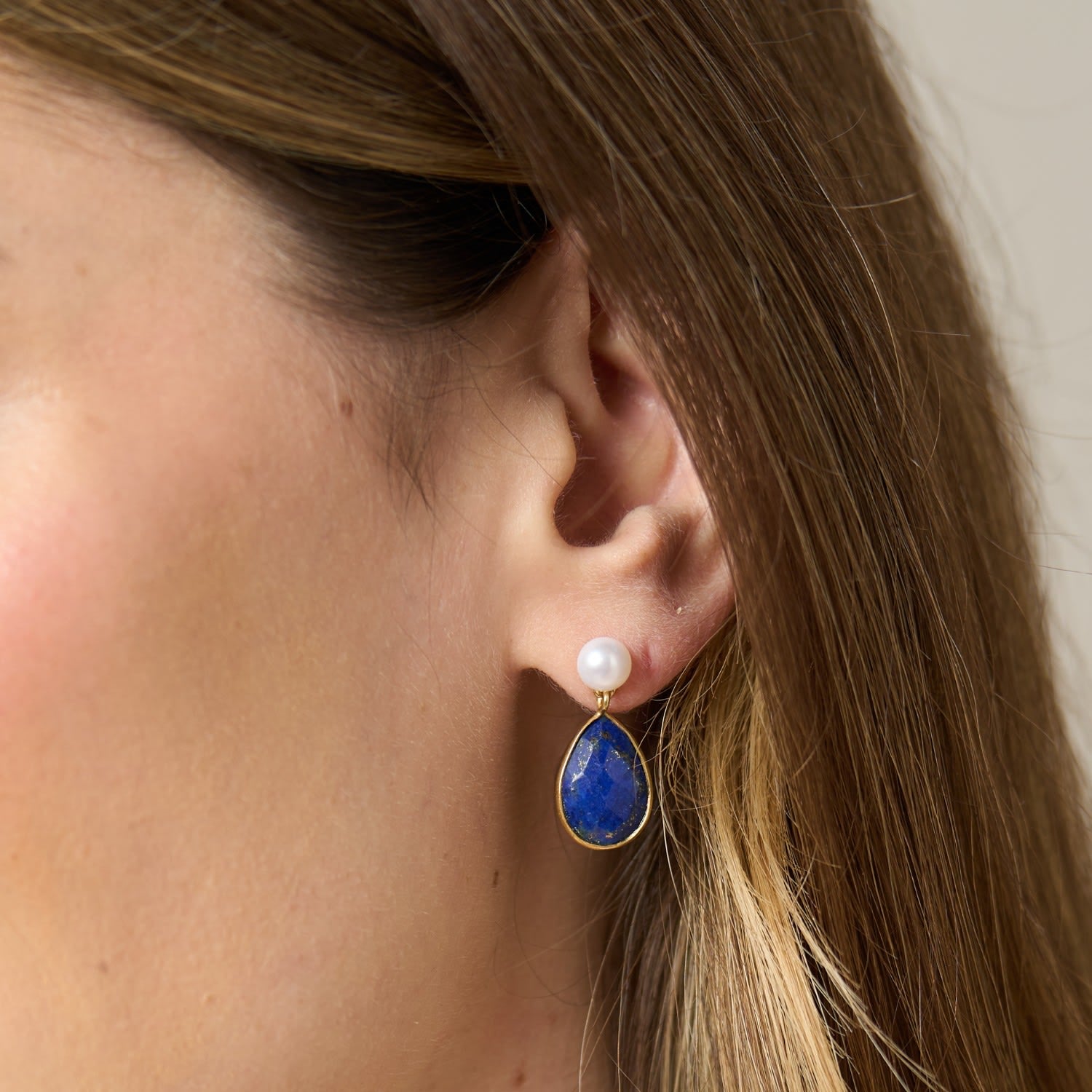 Clara Cultured Freshwater Pearls & Lapis Lazuli Drop Earrings