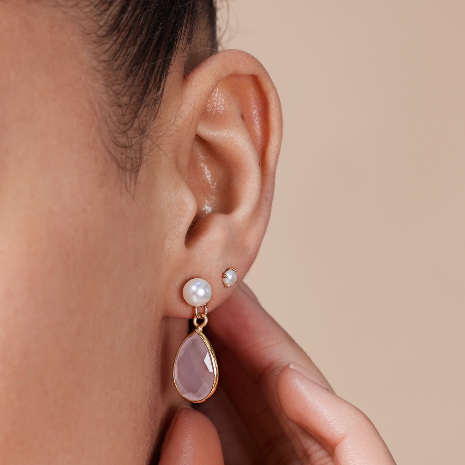 Clara Cultured Freshwater Pearls & Pink Chalcedony Drop Earrings