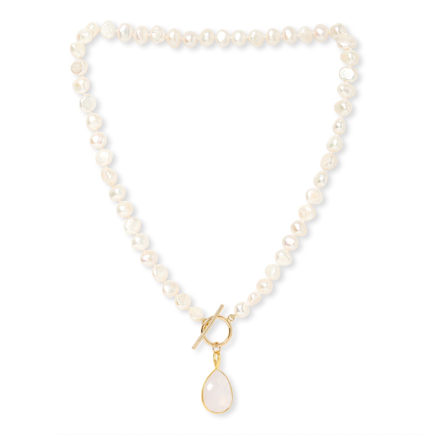 Clara Cultured Irregular Freshwater Pearl Necklace With Rose Quartz Drop