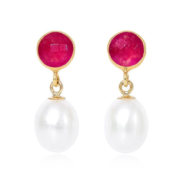 Clara Ruby Quartz & Cultured Freshwater Pearl Drop Earrings