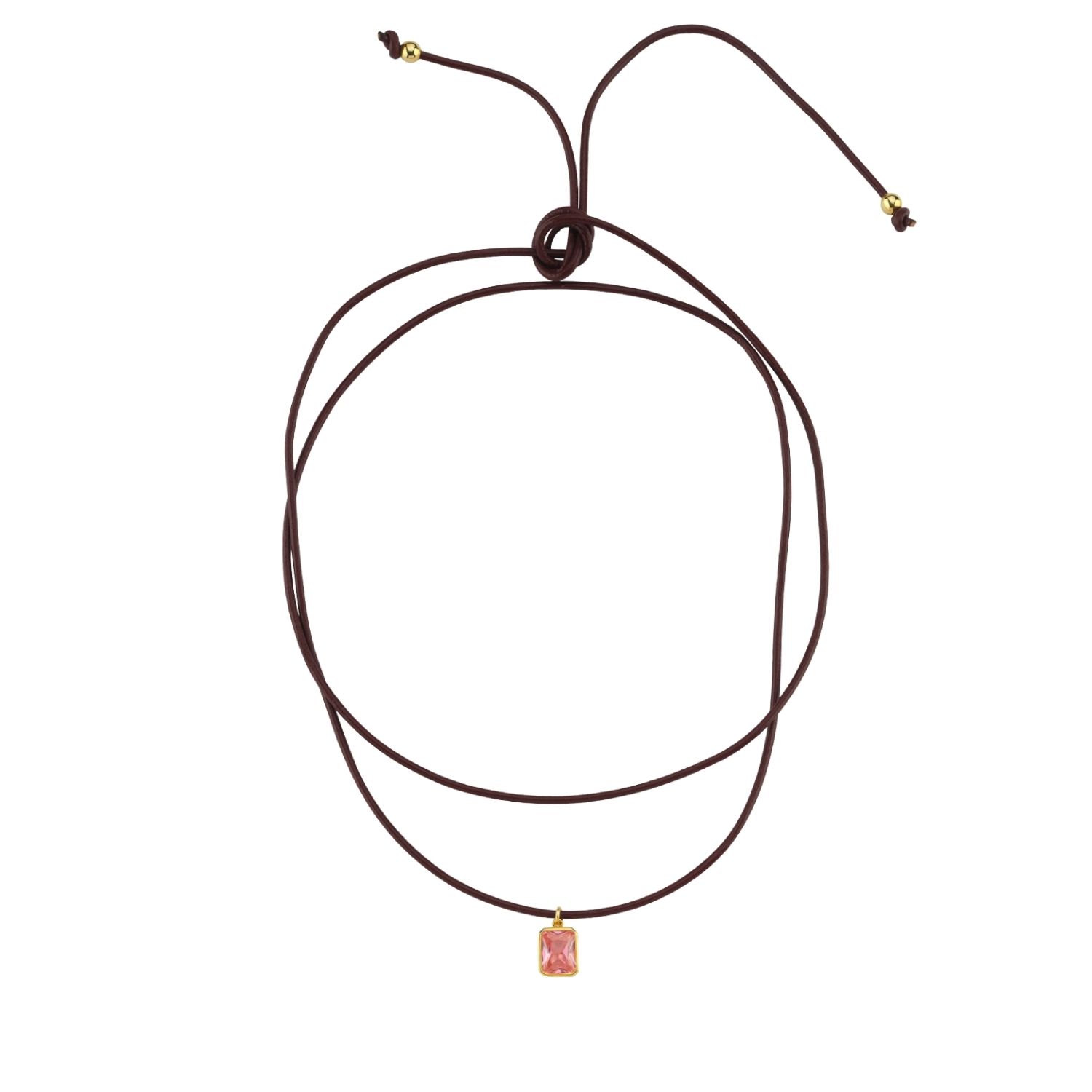 Claret Red Leather Rope Pink Crystal Stone Necklace Choker