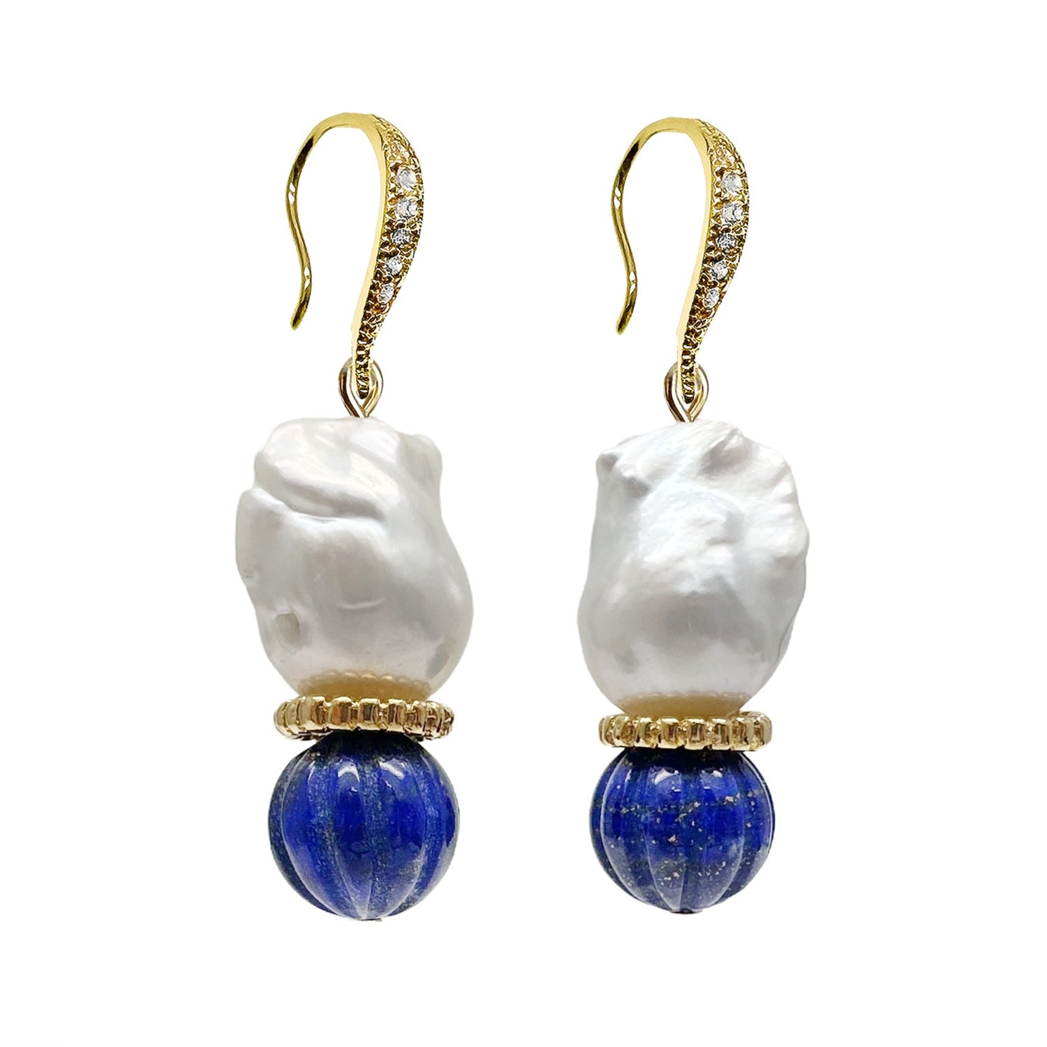 Classic Baroque Pearls With Pumpkin-Shaped Lapis Earrings