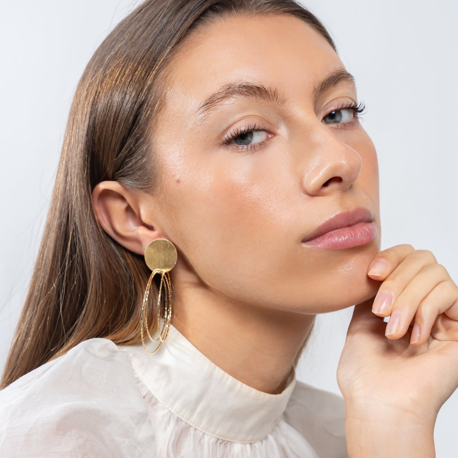 Classic Earrings Brushed Round Triple Hoops Glow L