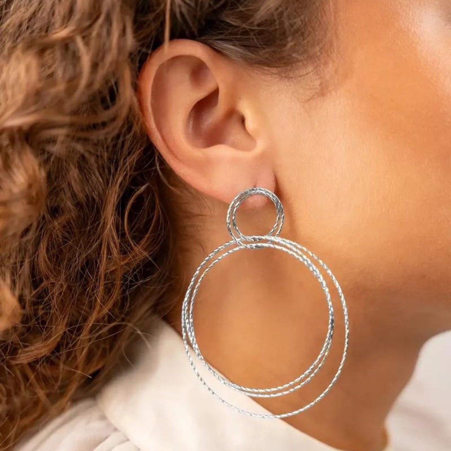 Classic Earrings Triple Hoops Glow Xl Silver