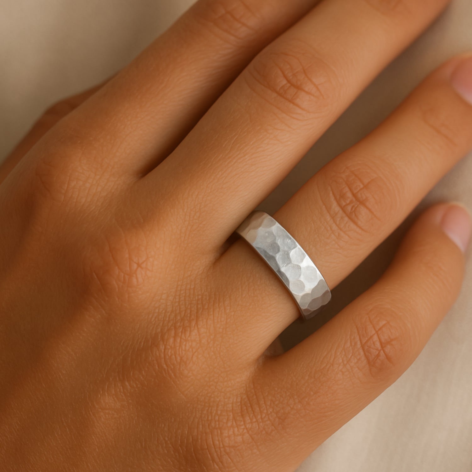 Classic Hammered Silver French Ring For Women