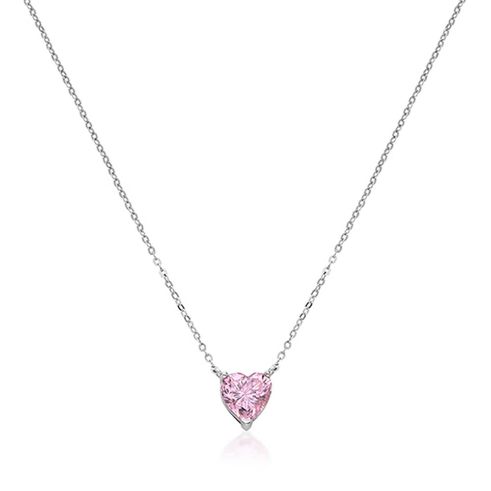 Classic Heart Necklace in Silver with Light Pink Cubic Zirconia