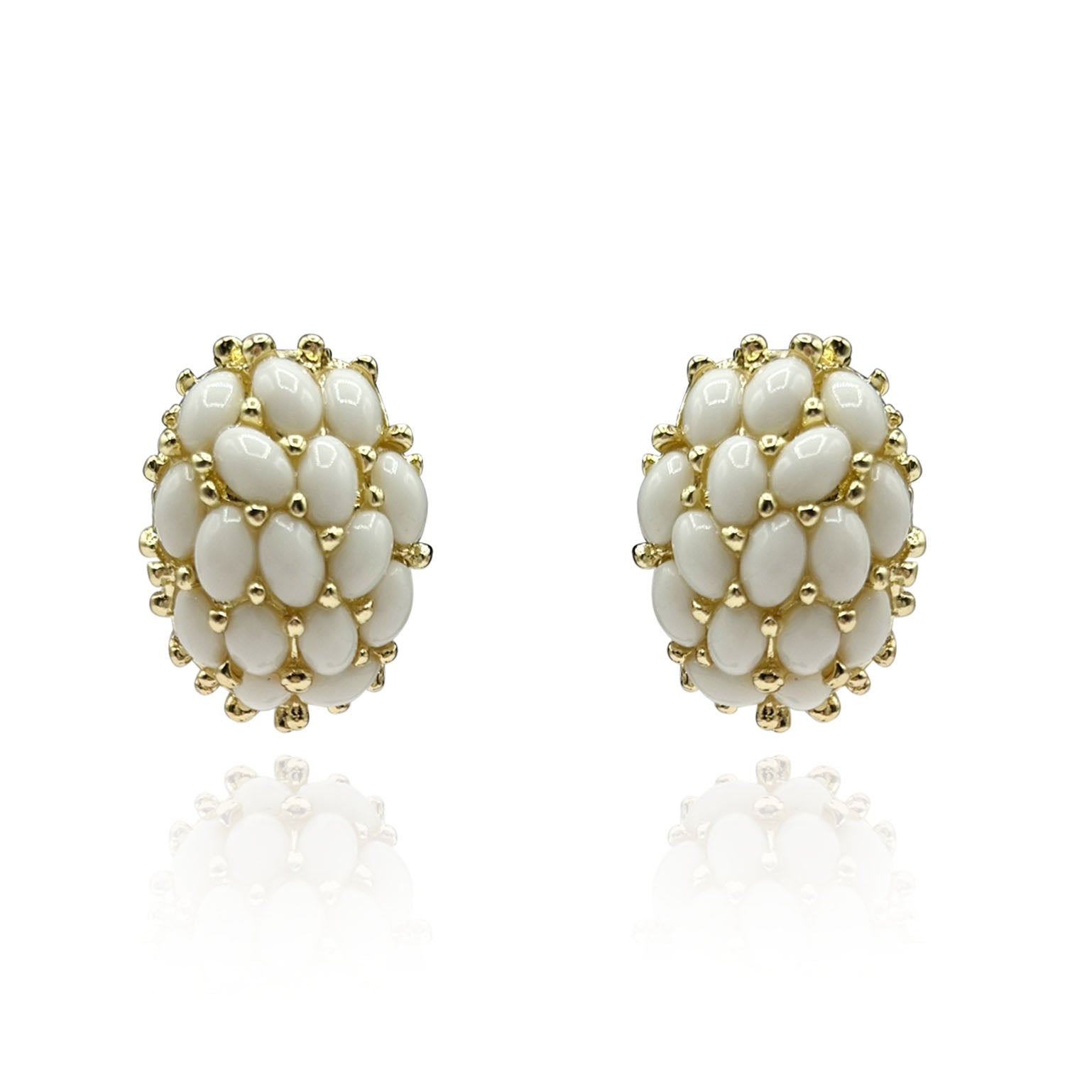 Classic Multi-Stone White Glass Clip On Earrings In Gold-Plated Brass