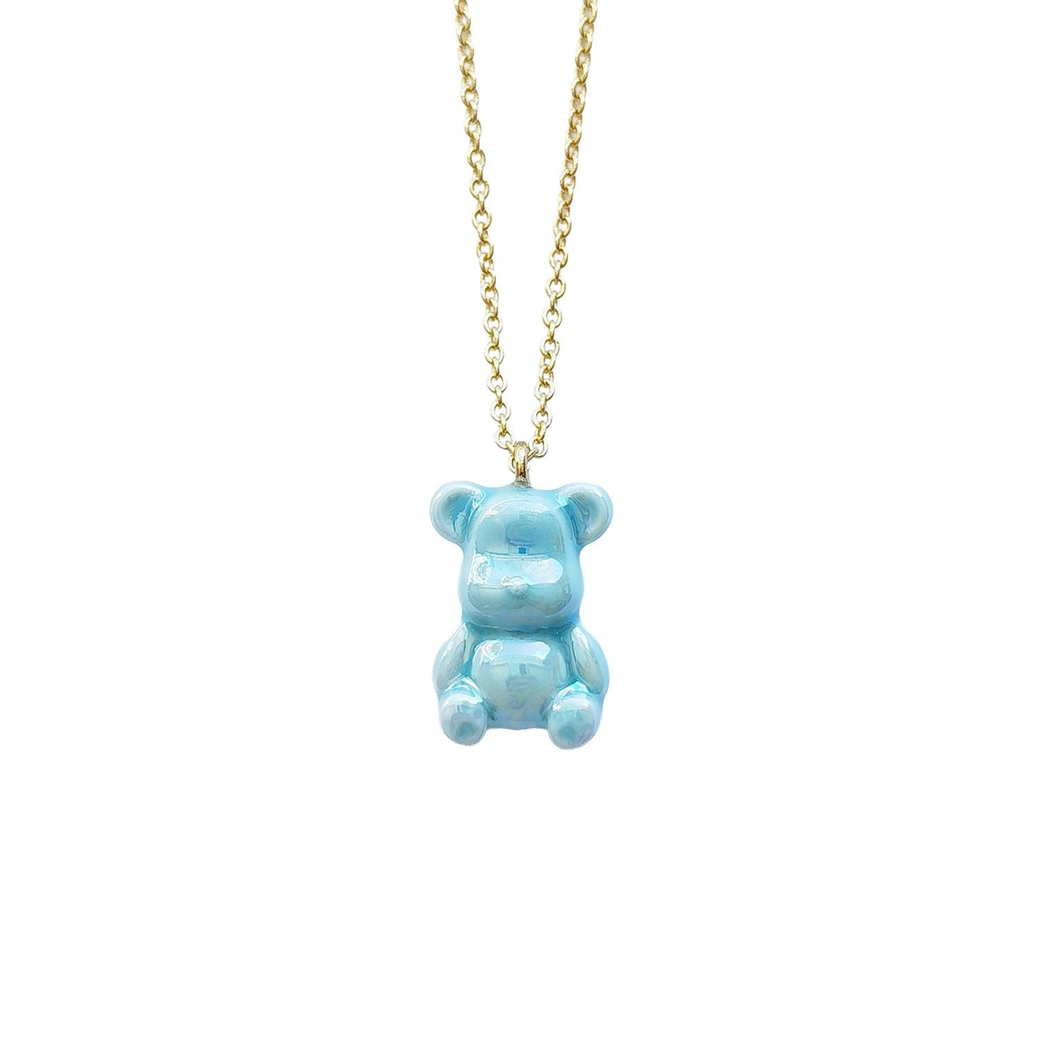 Baby Blue Porcelain Teddy Bear Necklace