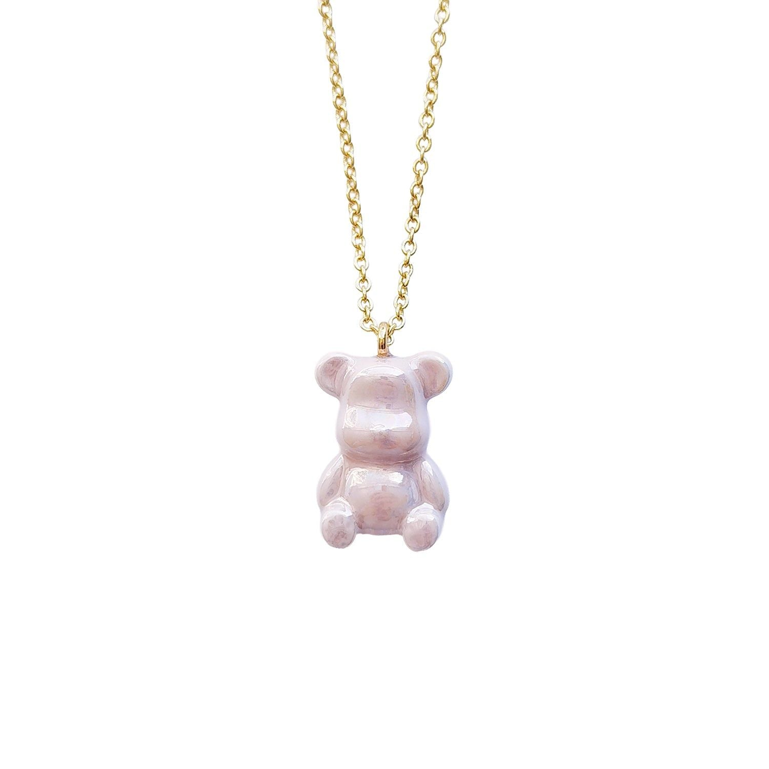 Sweet Pink Porcelain Teddy Bear Necklace
