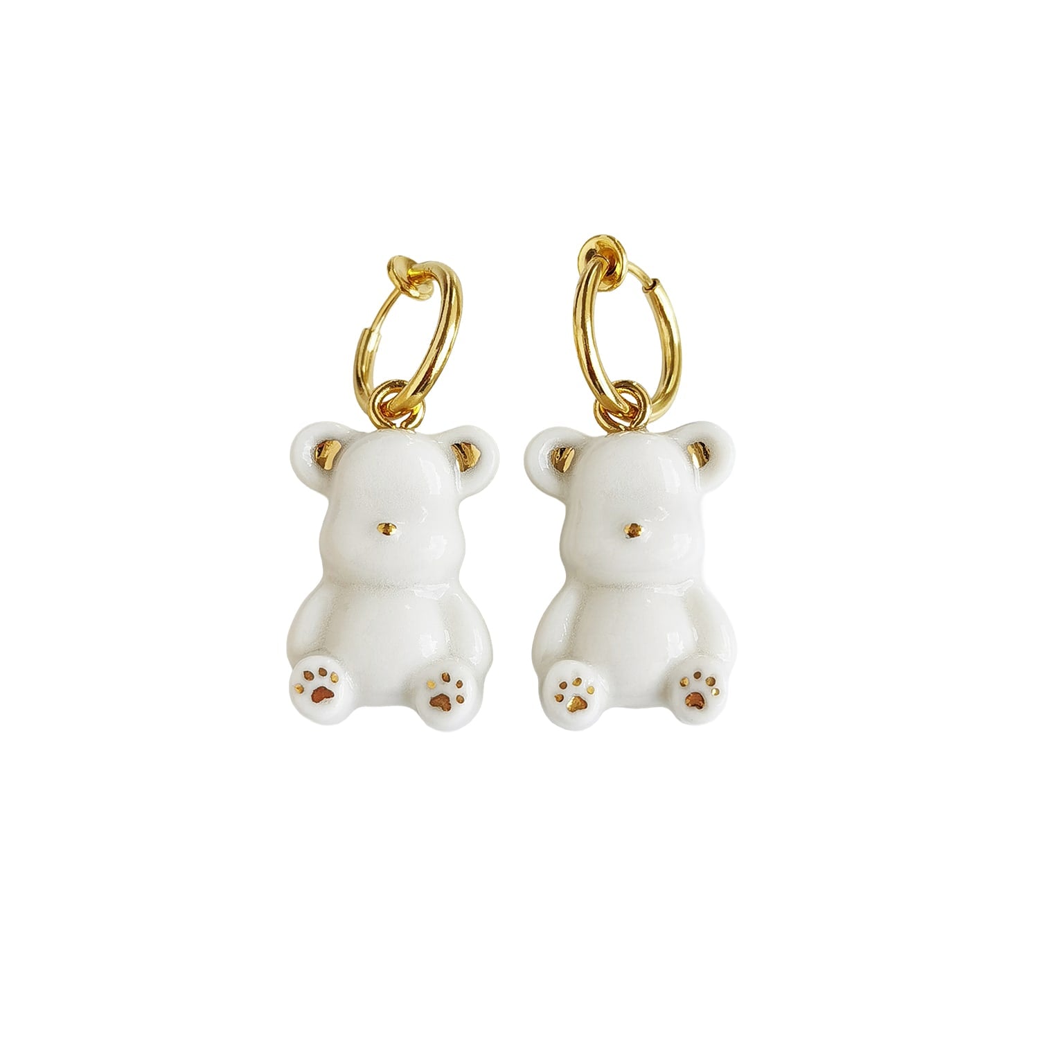 Classy White Porcelain Teddy Bear Clip On Earrings