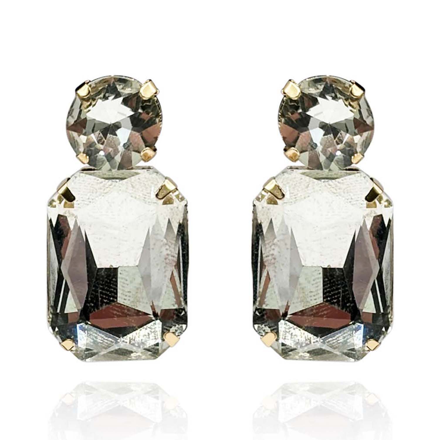 Clear Crystal Octagon And Round Stone Drop Earrings