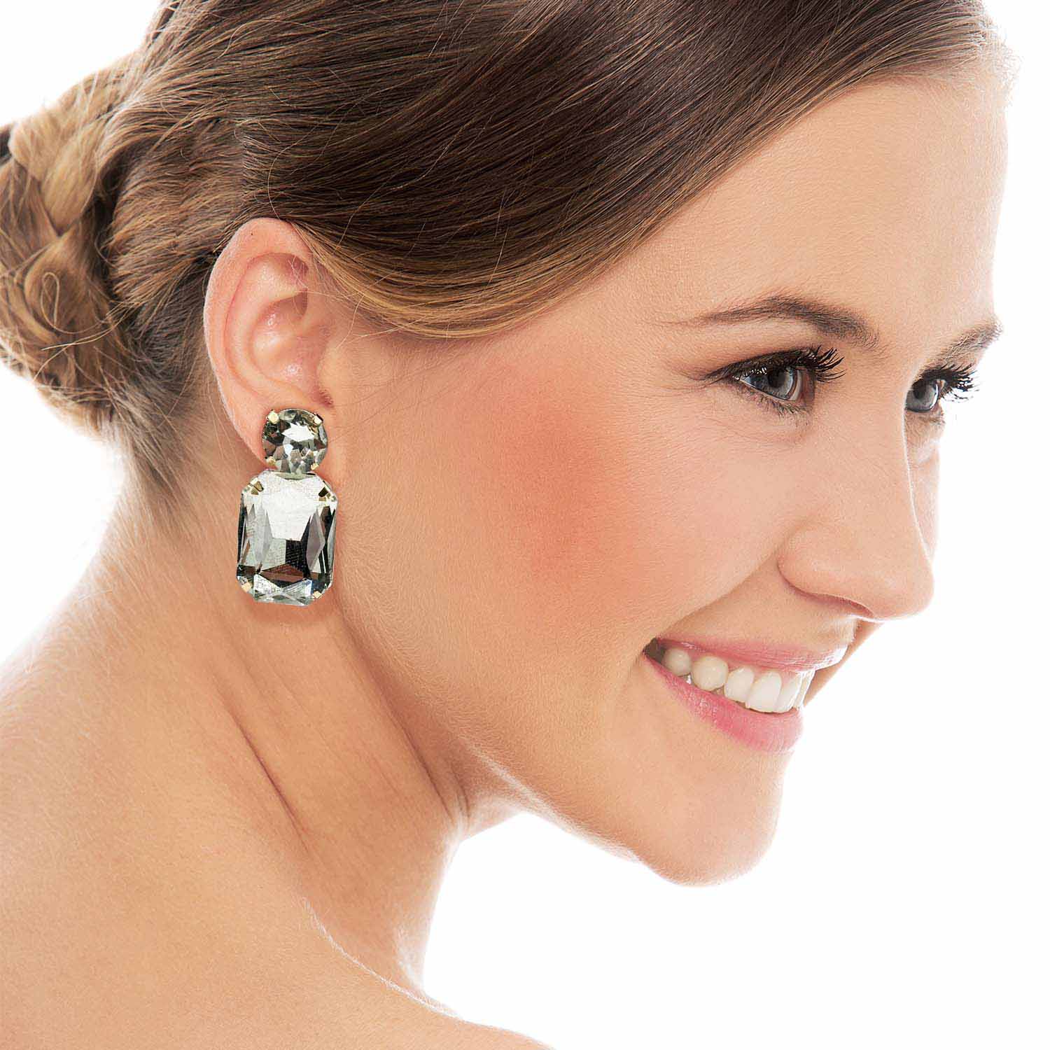 Clear Crystal Octagon And Round Stone Drop Earrings