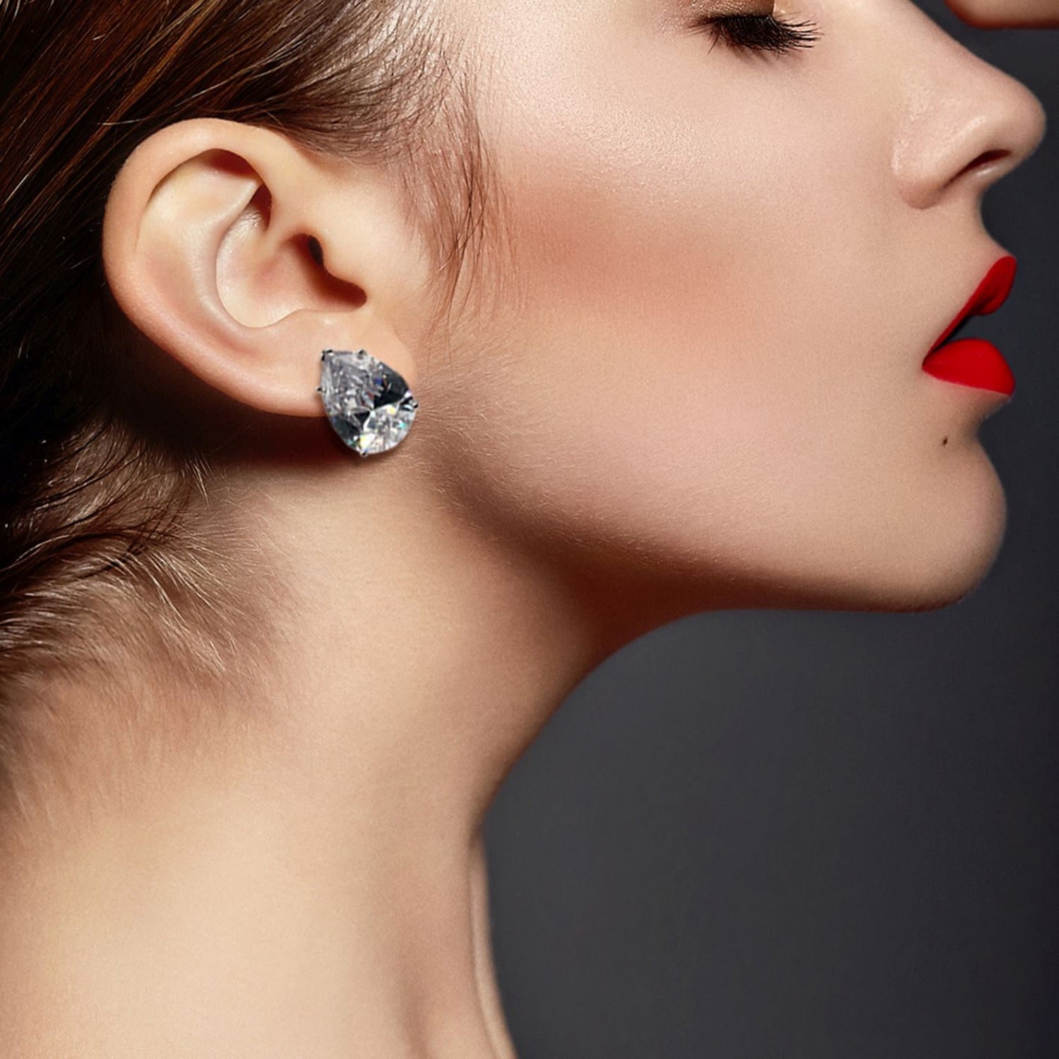 Clear Cubic Zirconia Pear-Shaped Clip-On Earrings | Elegant Non-Pierced Jewelry