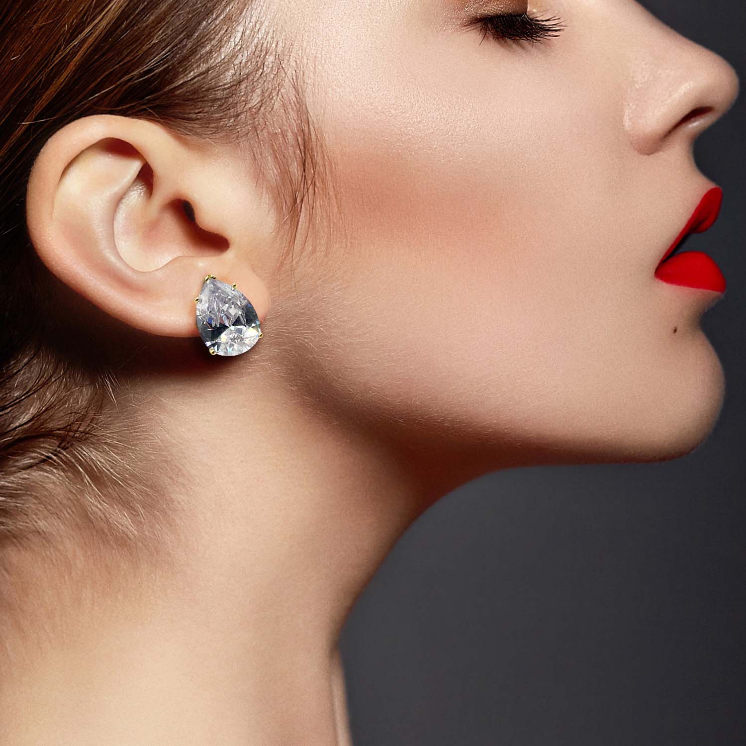Clear Cubic Zirconia Pear-Shaped Clip-On Earrings Set In Sterling Silver Vermeil