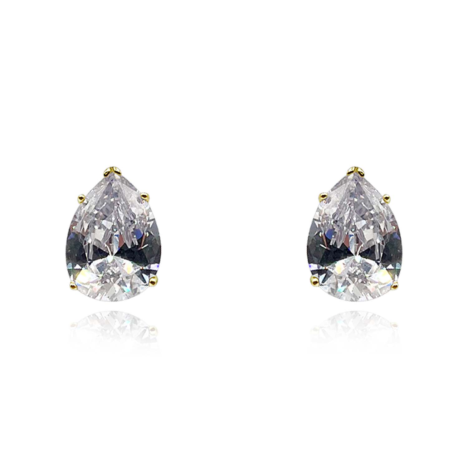 Clear Cubic Zirconia Pear-Shaped Clip-On Earrings Set In Sterling Silver Vermeil