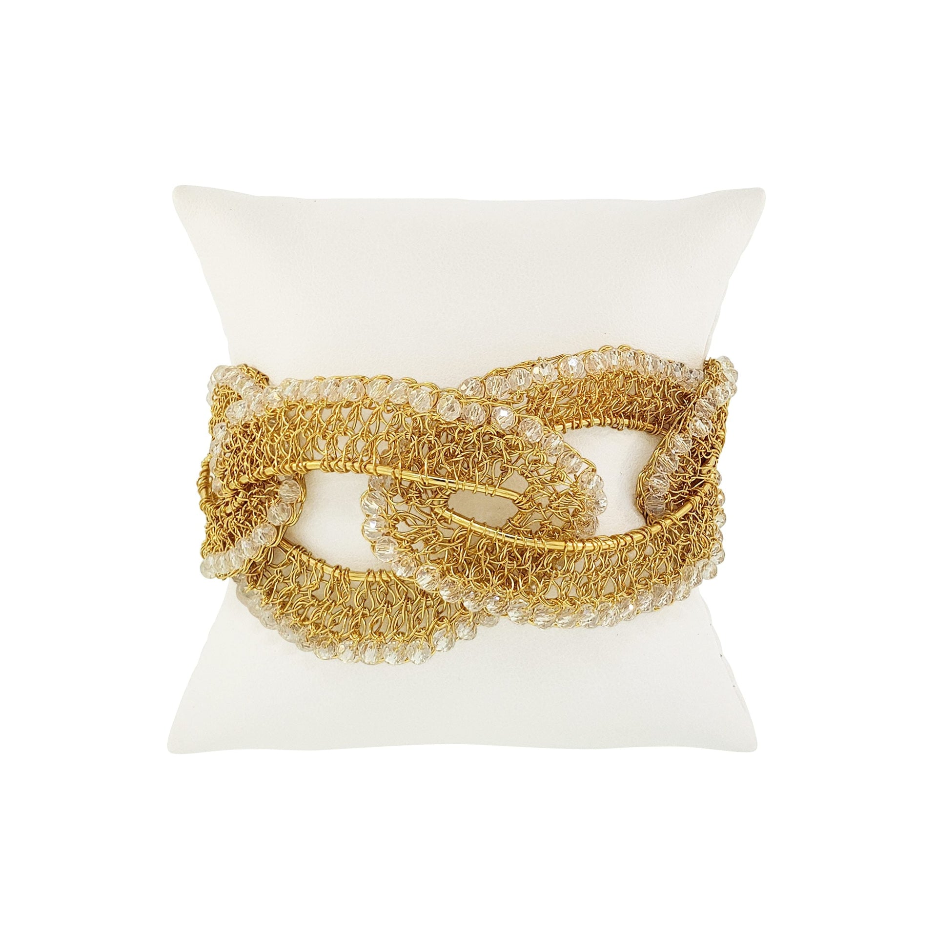 Clear & Gold Minerva Handmade Crochet Bracelet