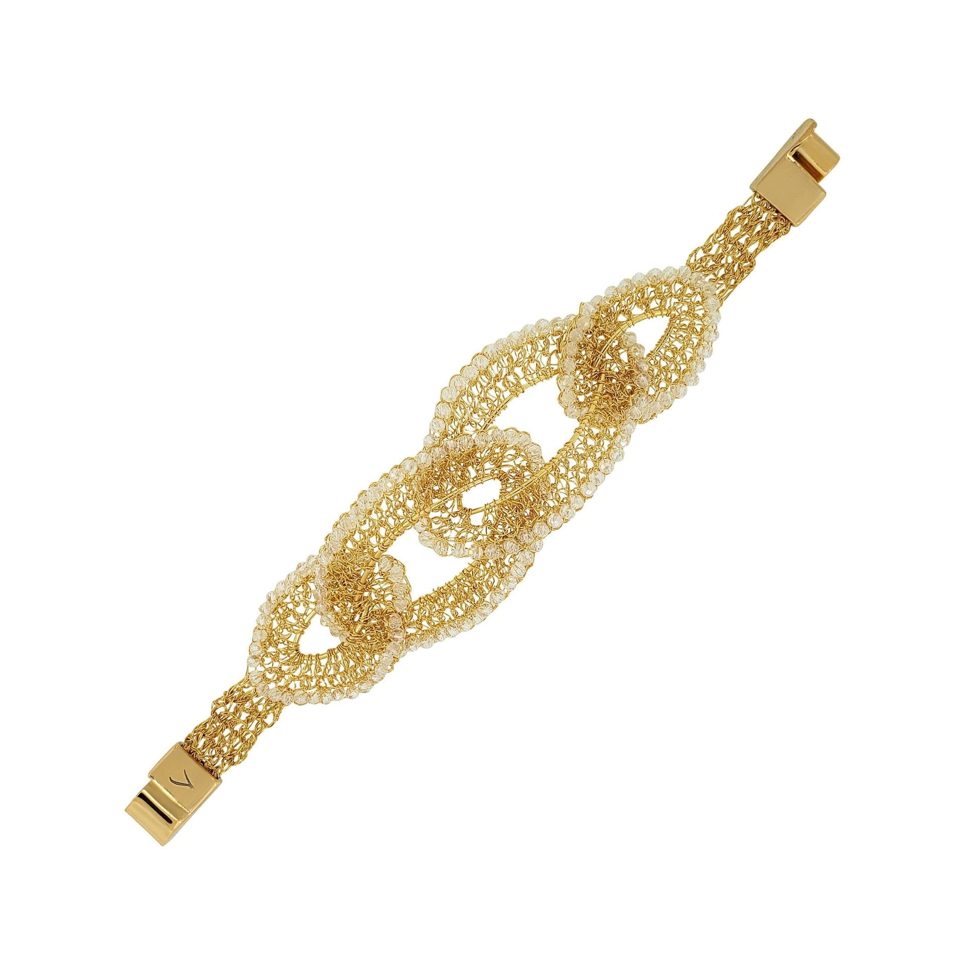 Clear & Gold Minerva Handmade Crochet Bracelet