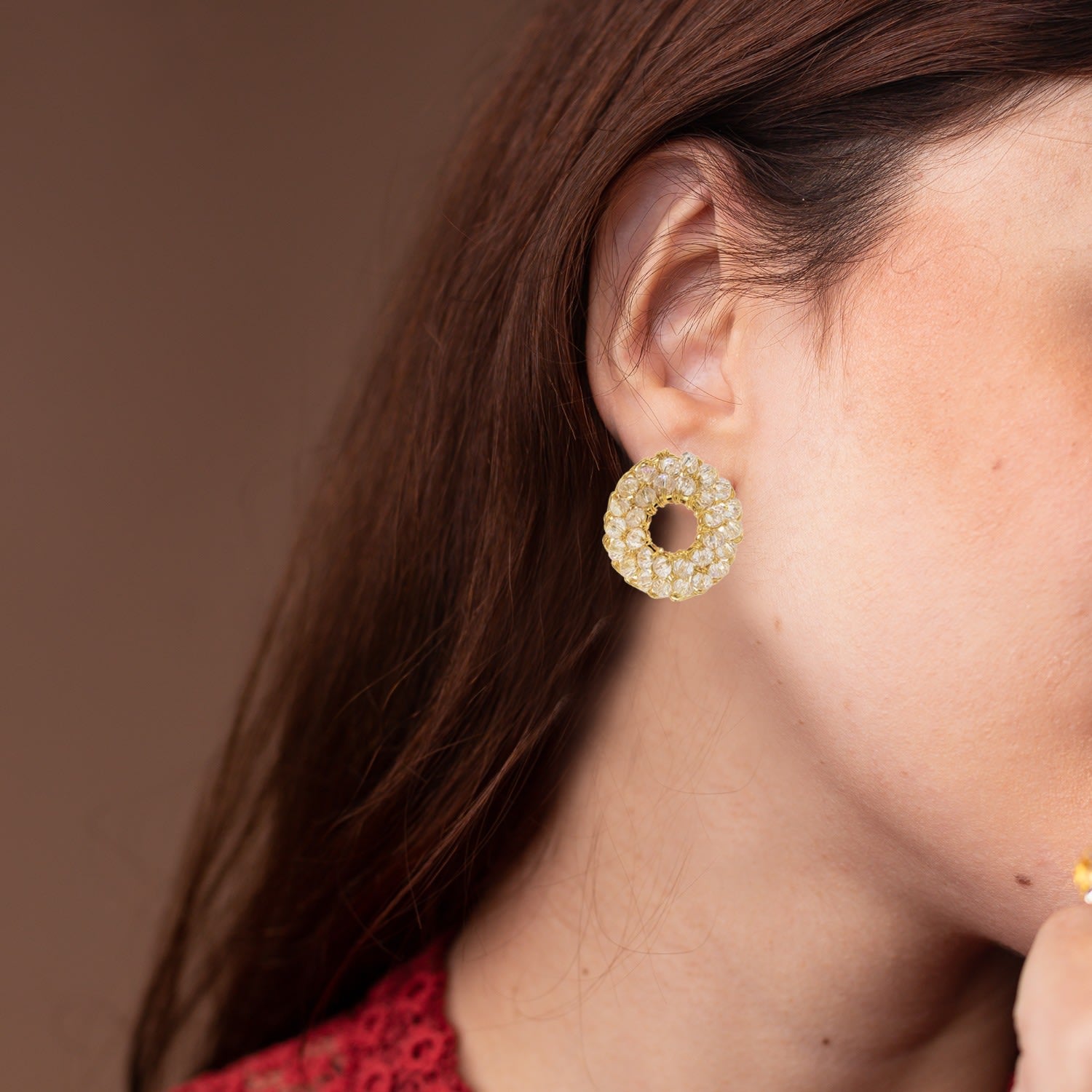 Clear & Gold Zoe Post Handmade Crochet Earrings