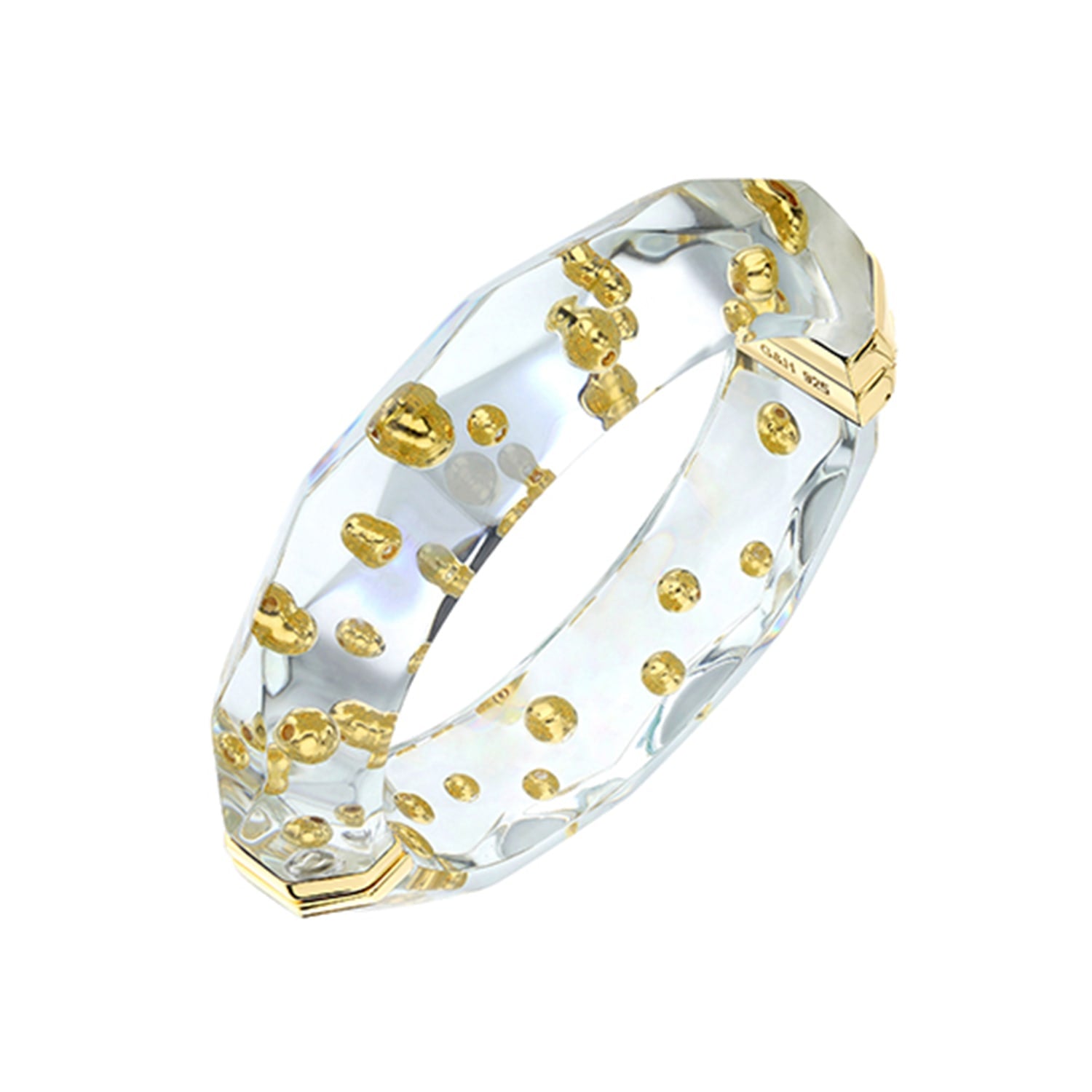 Clear Lucite Faceted Bangle With Gold Beads