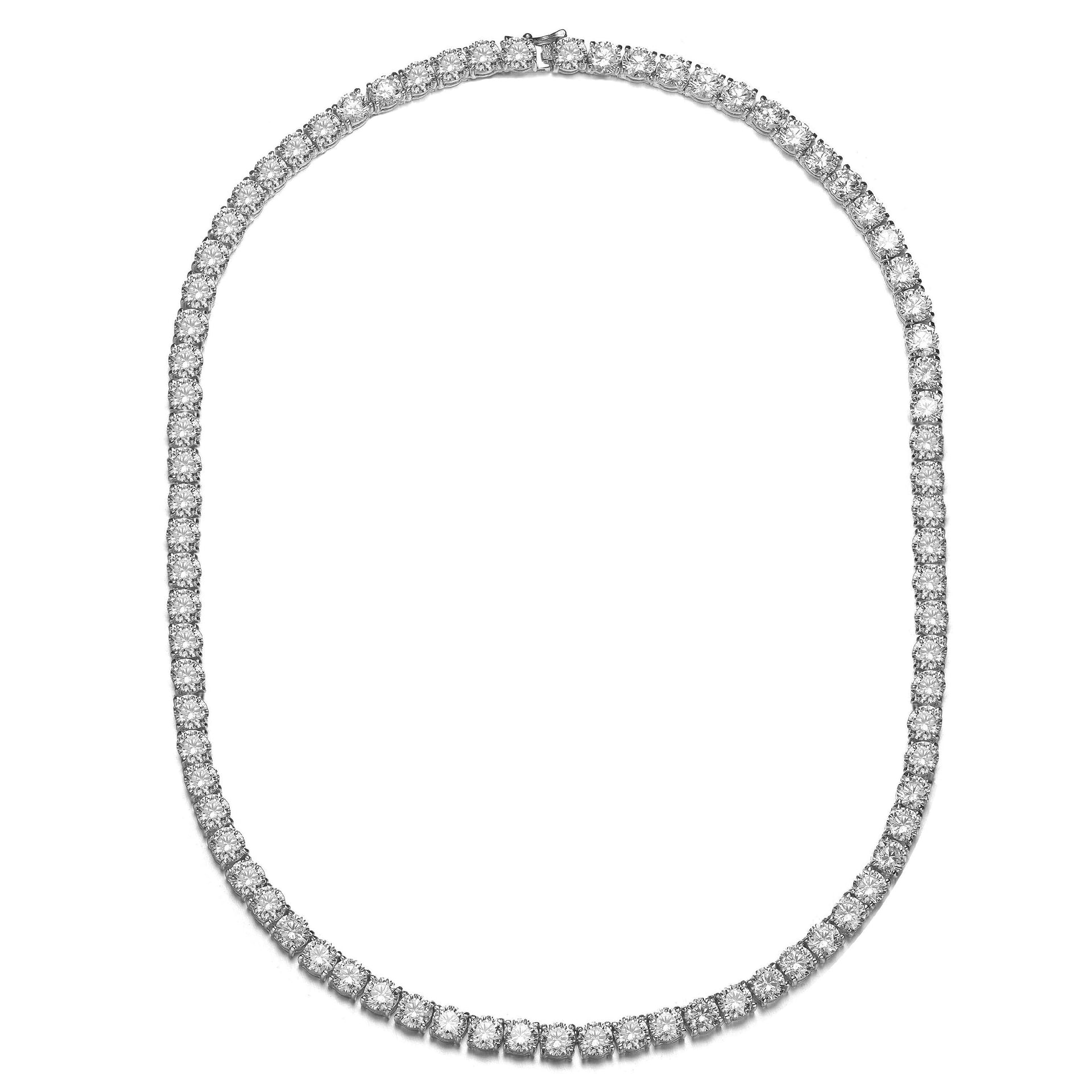 Rachel Glauber White Gold Plated Clear Round Cubic Zirconia Tennis Necklace