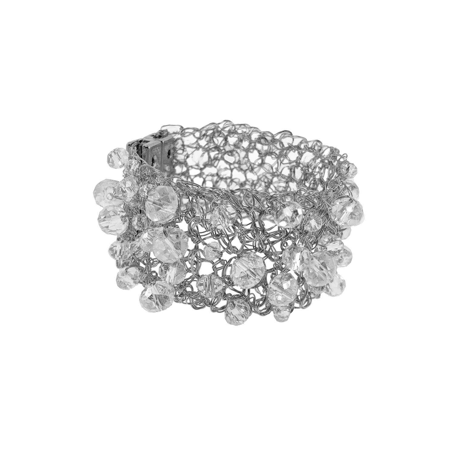 Clear & Silver Aurora Handmade Crochet Bracelet