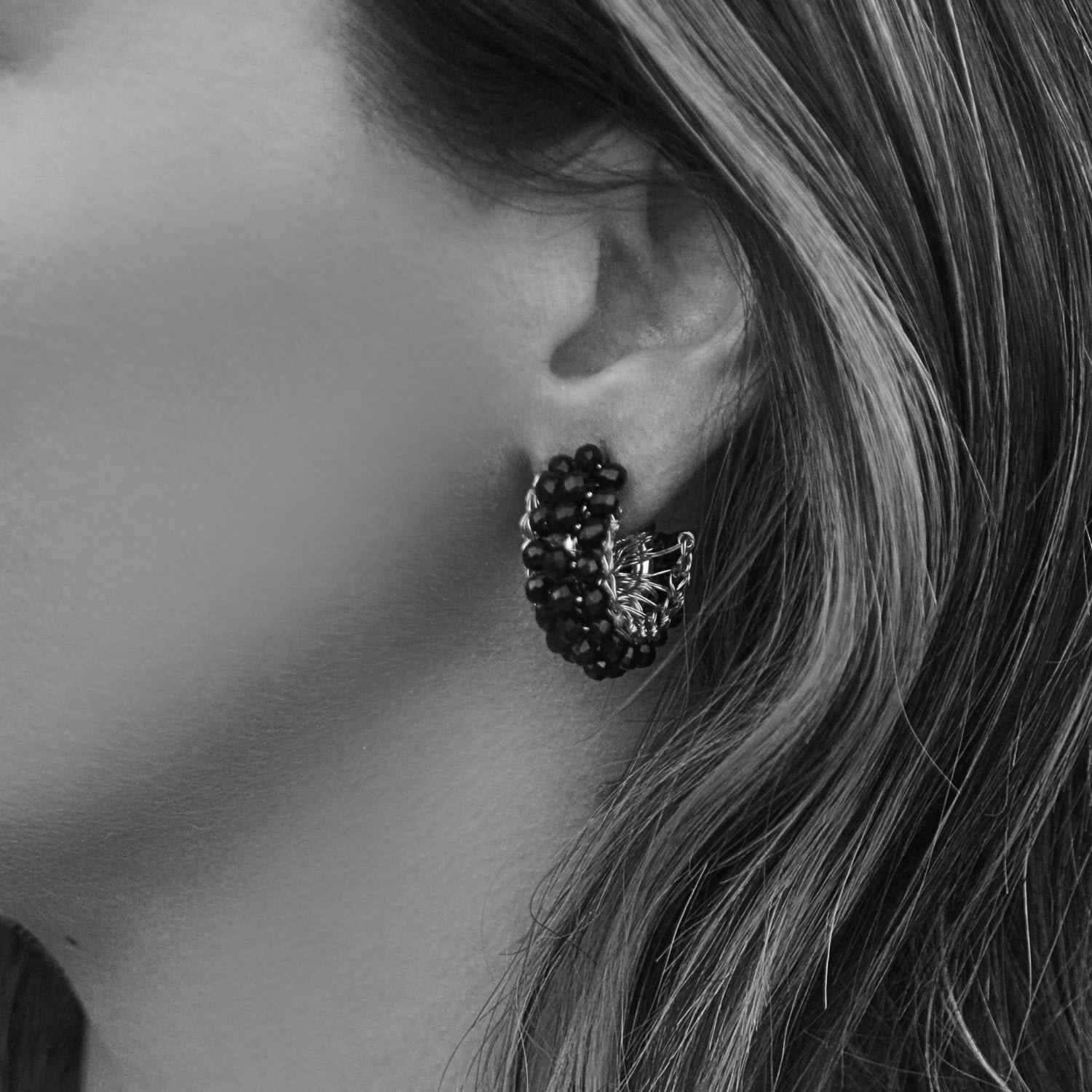 Clear & Silver Dandelions Hoops Handmade Earrings