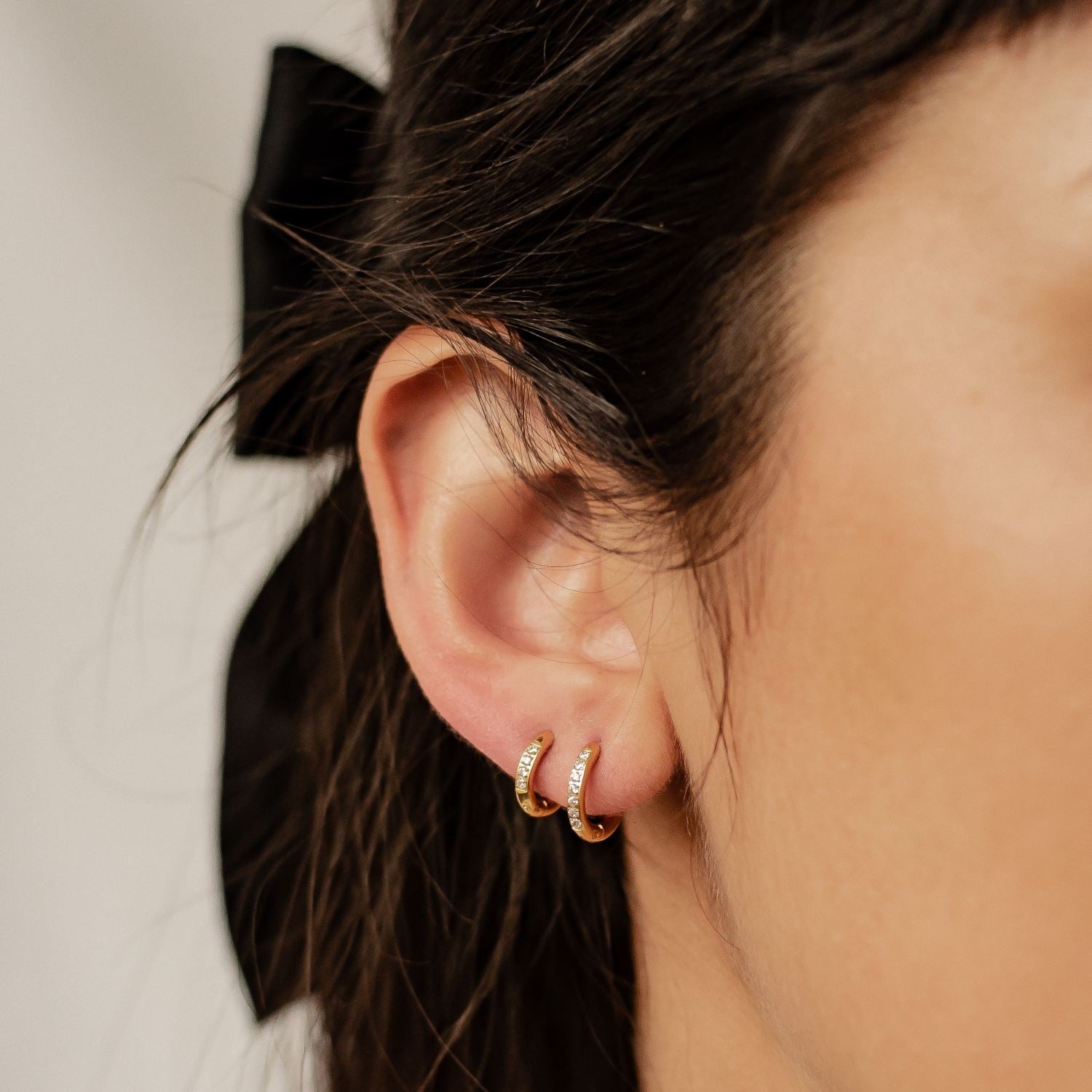 Clear Stone Hoop Earrings Stainless Steel